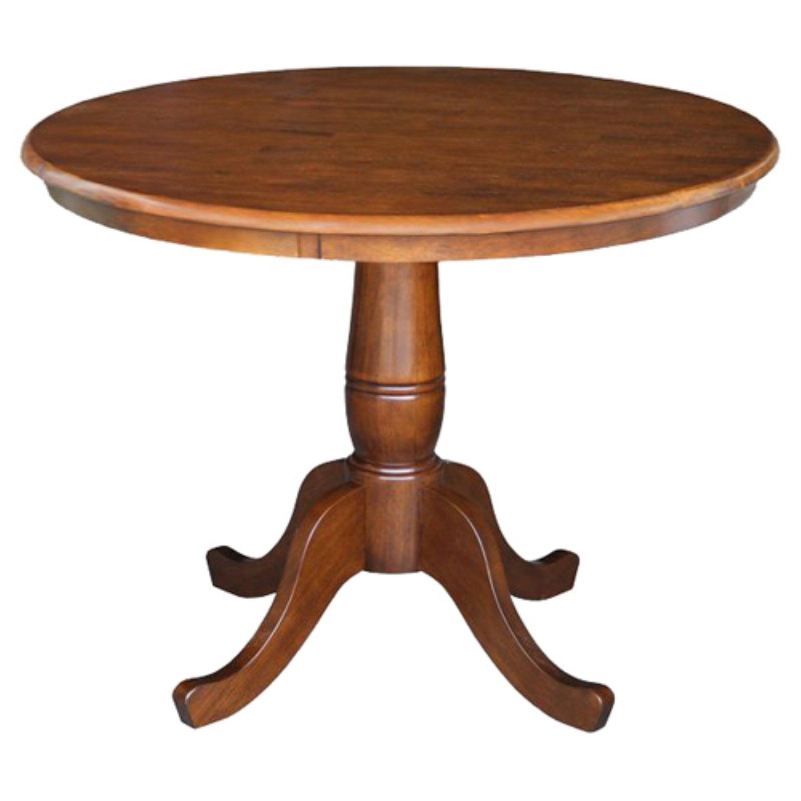 Espresso Round Solid Wood Dining Table with Pedestal Base