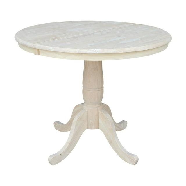 36" Round Top Pedestal Extendable Dining Table with 12" Drop Leaf Unfinished - International Concepts