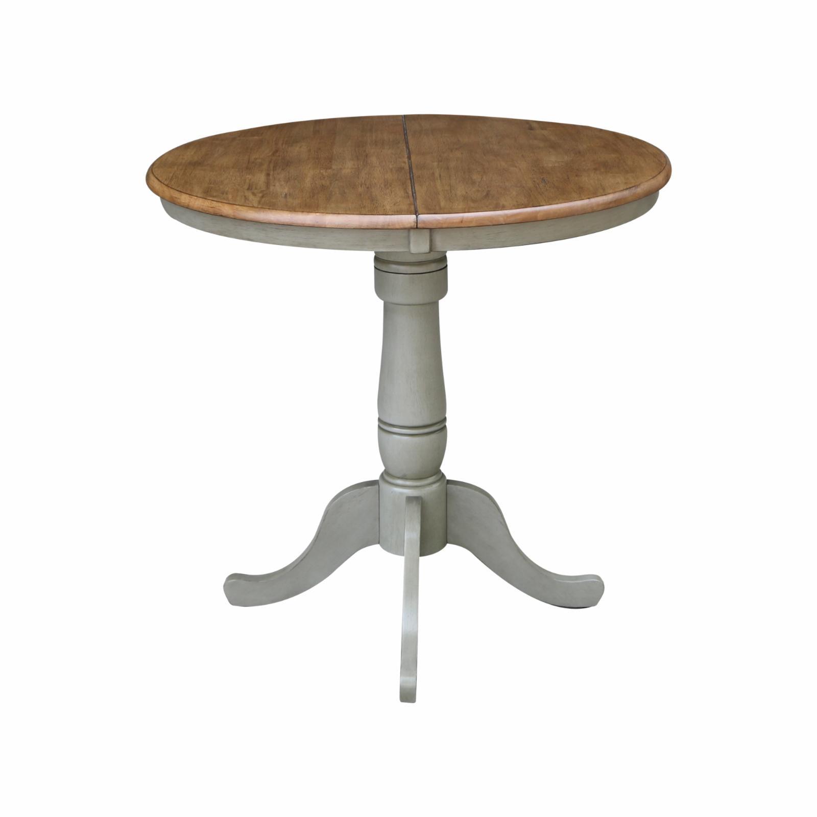 Distressed Hickory and Stone Round Extendable Dining Table