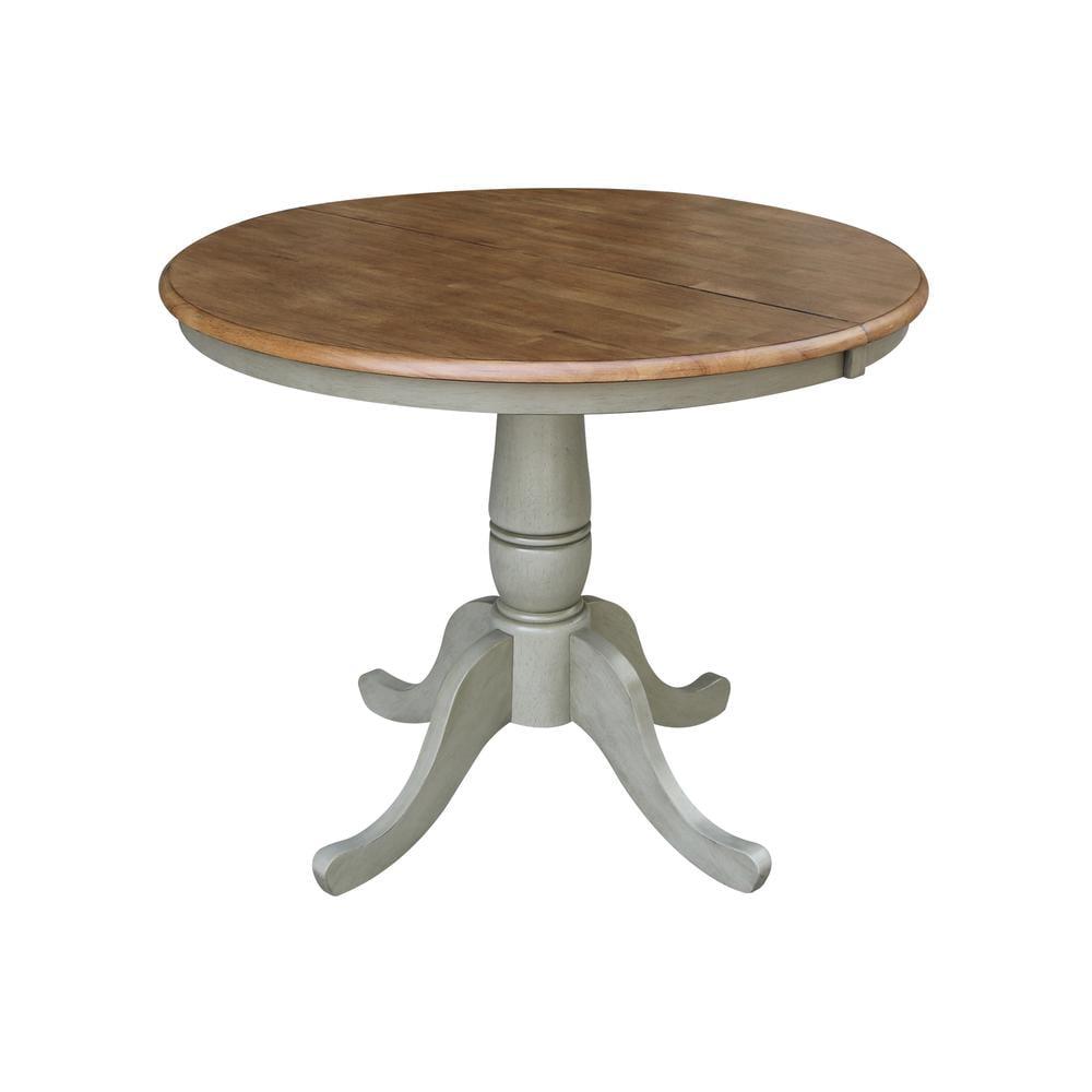 Kyle Round Top Pedestal Drop Leaf Dining Table Hickory Brown/Stone Gray - International Concepts: Solid Wood, Mid-Century Modern