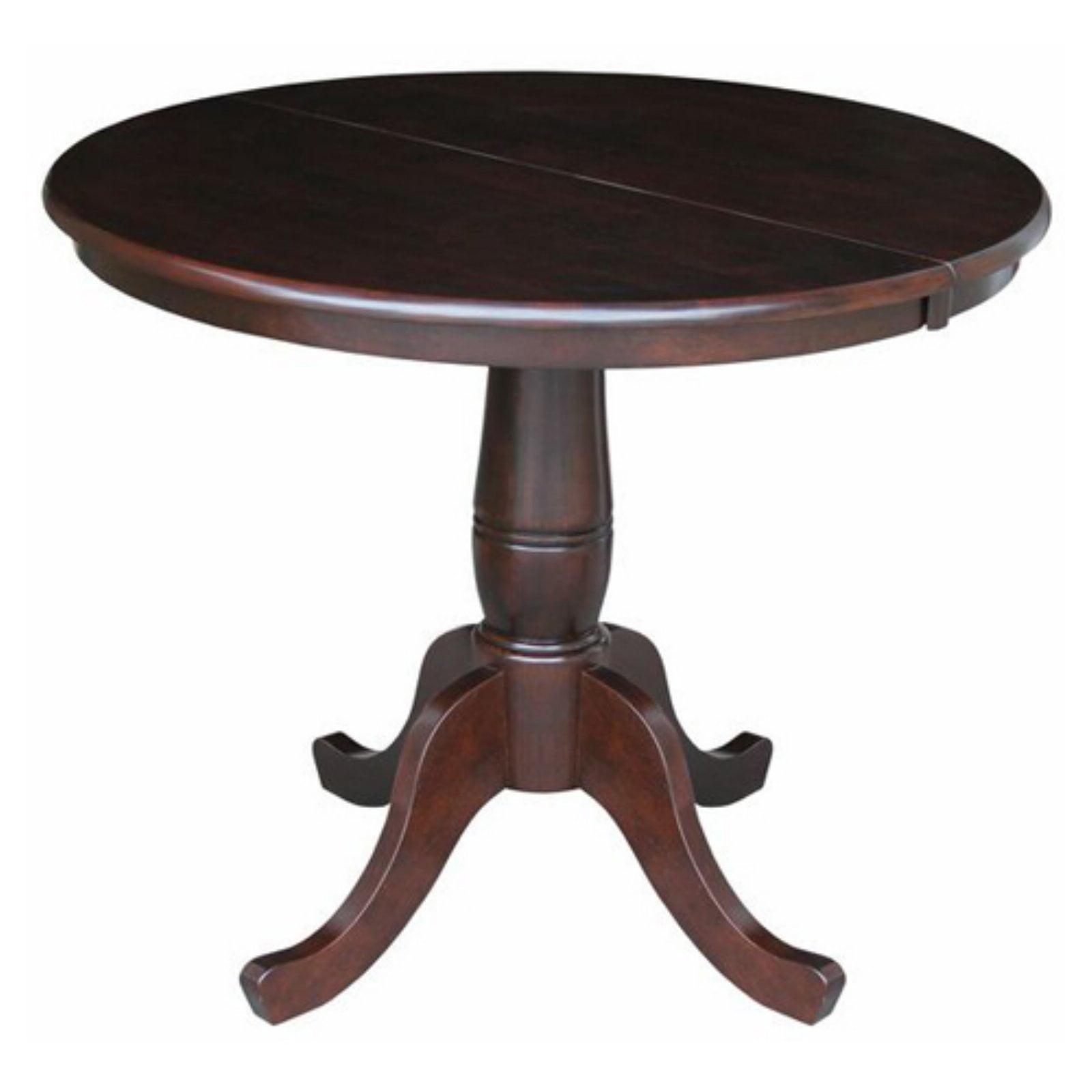 Farmhouse Round Extendable Dining Table in Rich Mocha Wood