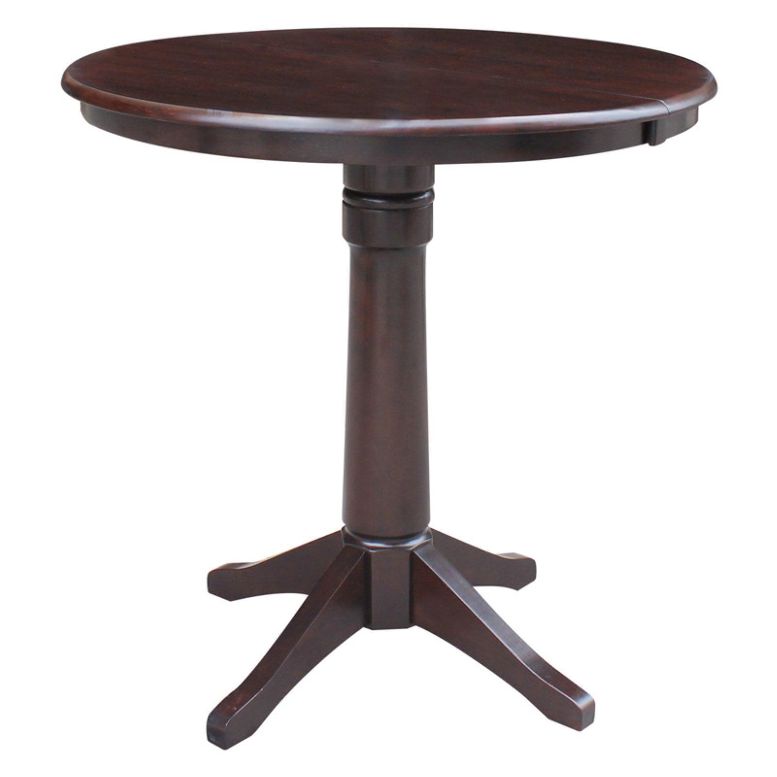 Espresso 36" Solid Wood Round Counter Height Extendable Dining Table