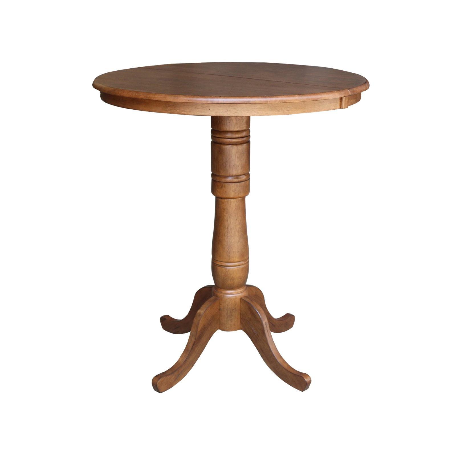 Elegant Oak Wood Round Extendable Counter Height Table