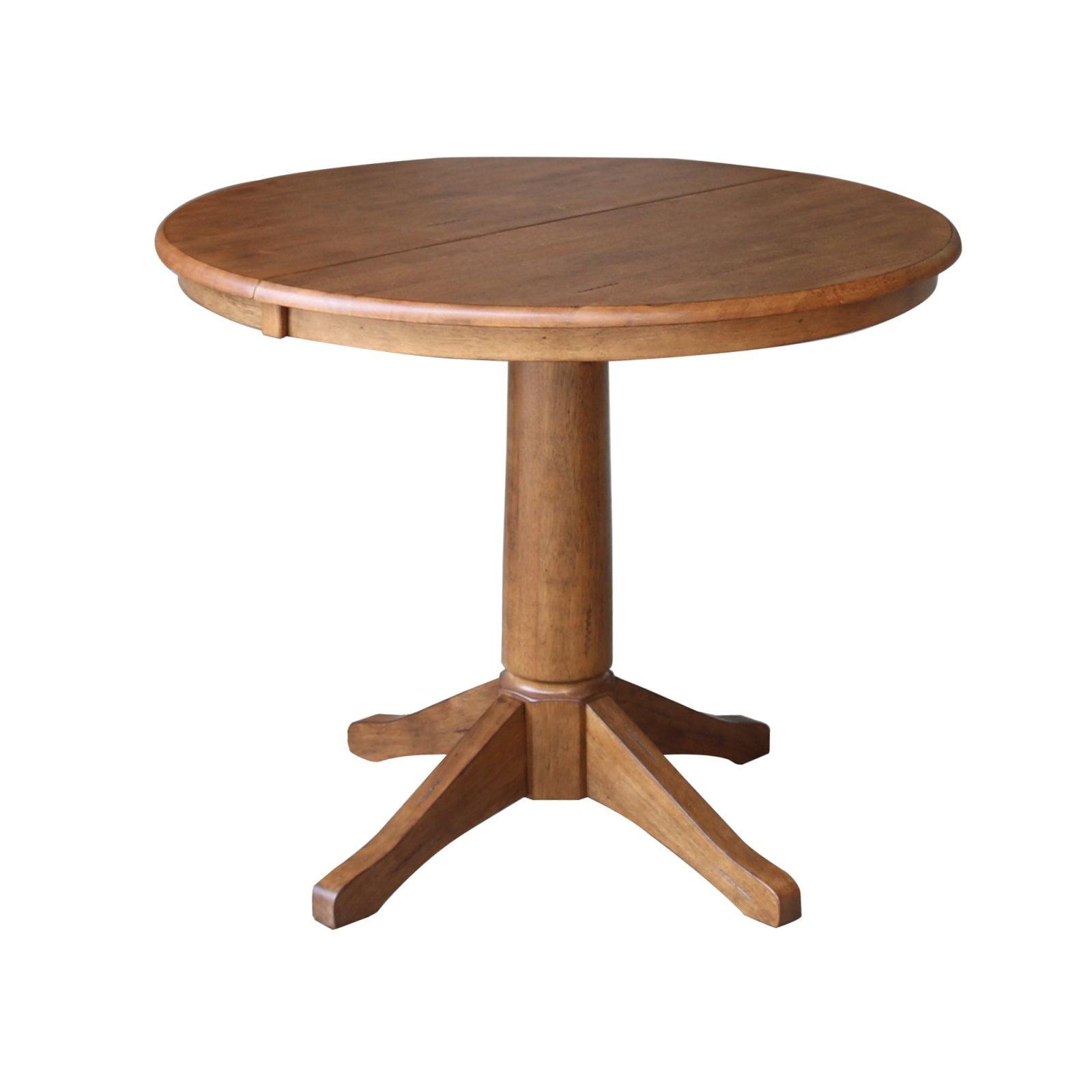 Lillian Round Top Pedestal Table with 12" Drop Leaf Distressed Oak - International Concepts