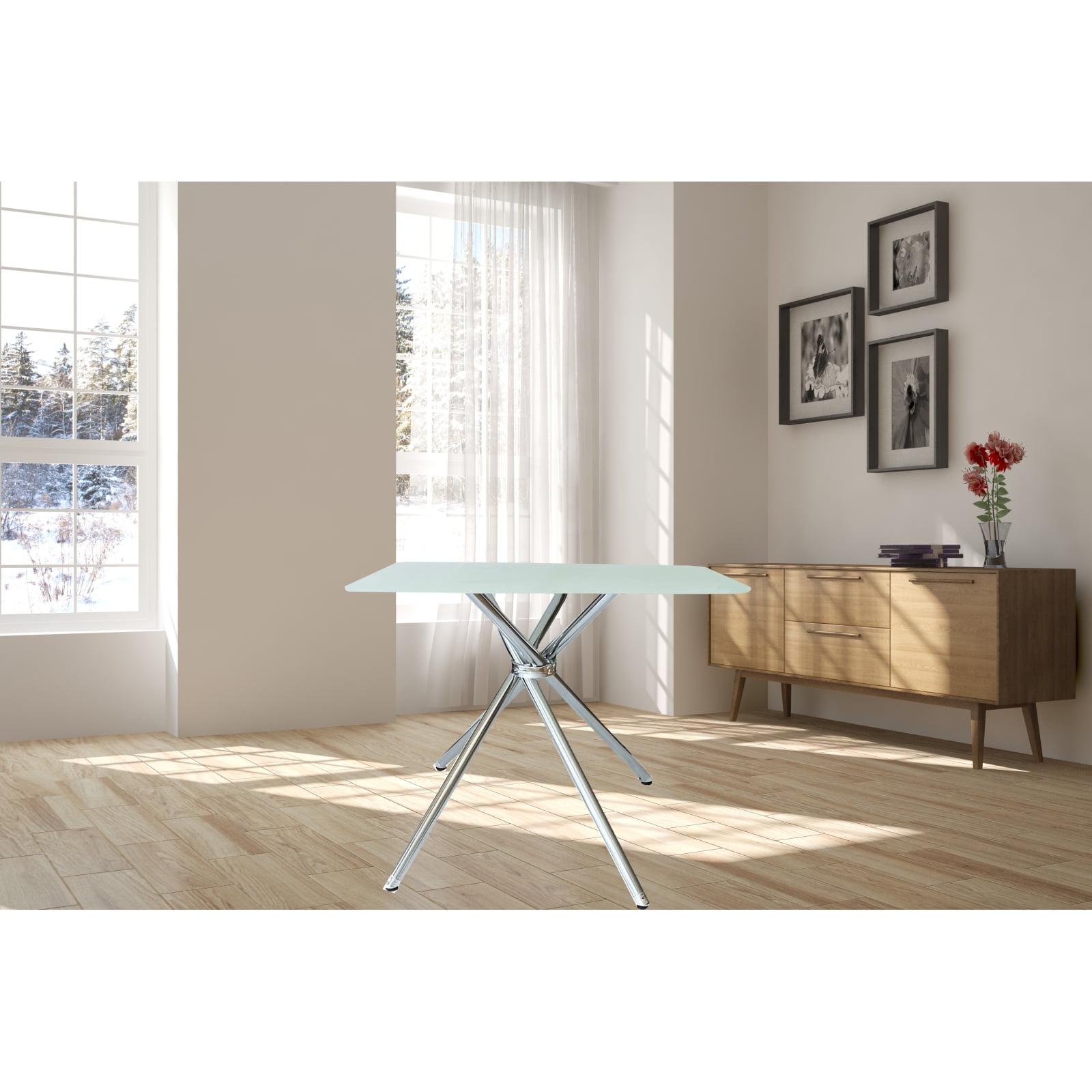 Contemporary 36" Chrome Square Frosted Glass Dining Table