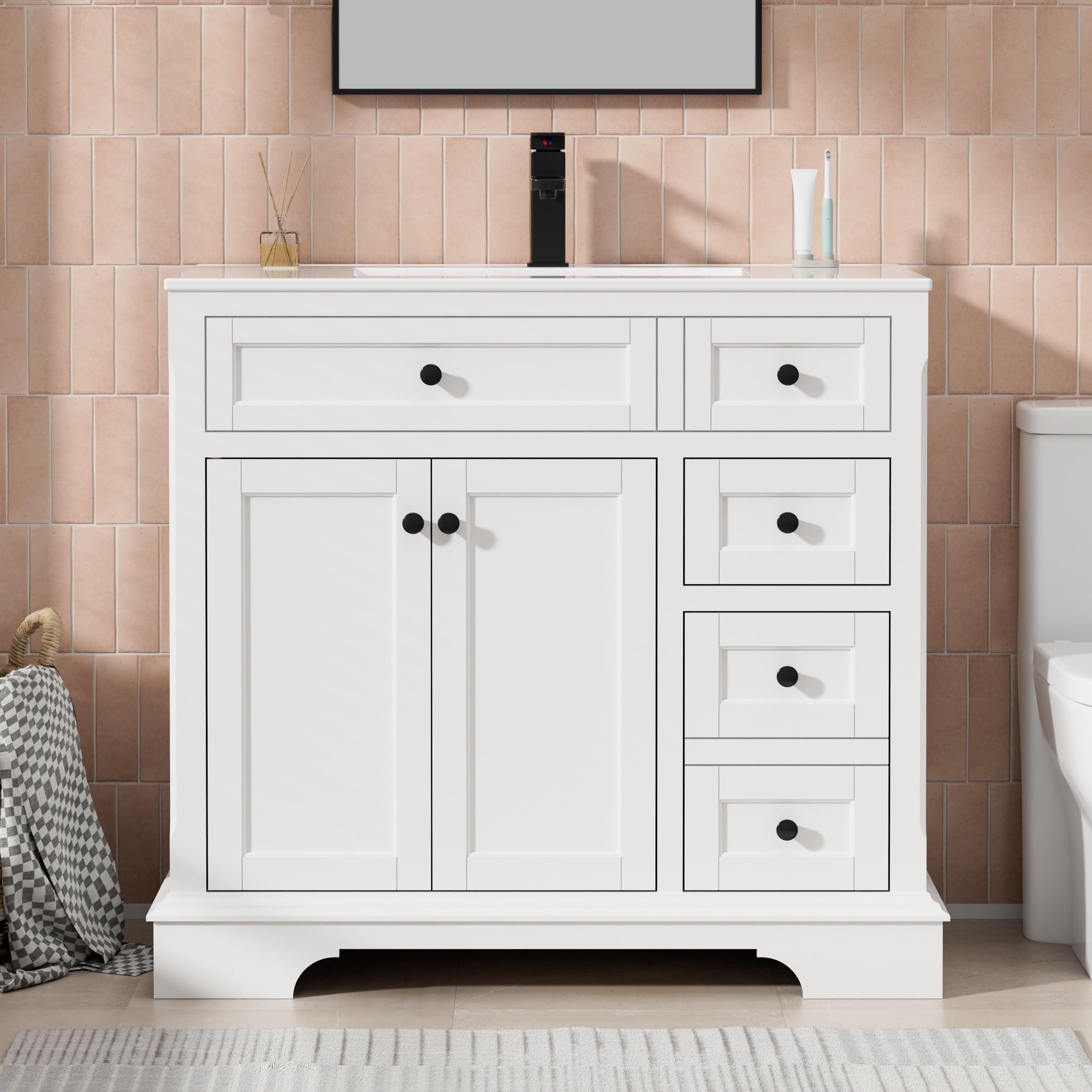 Eclife 36-Inch Vintage White Bathroom Vanity Set with Stain-Resistant Ceramic Sink