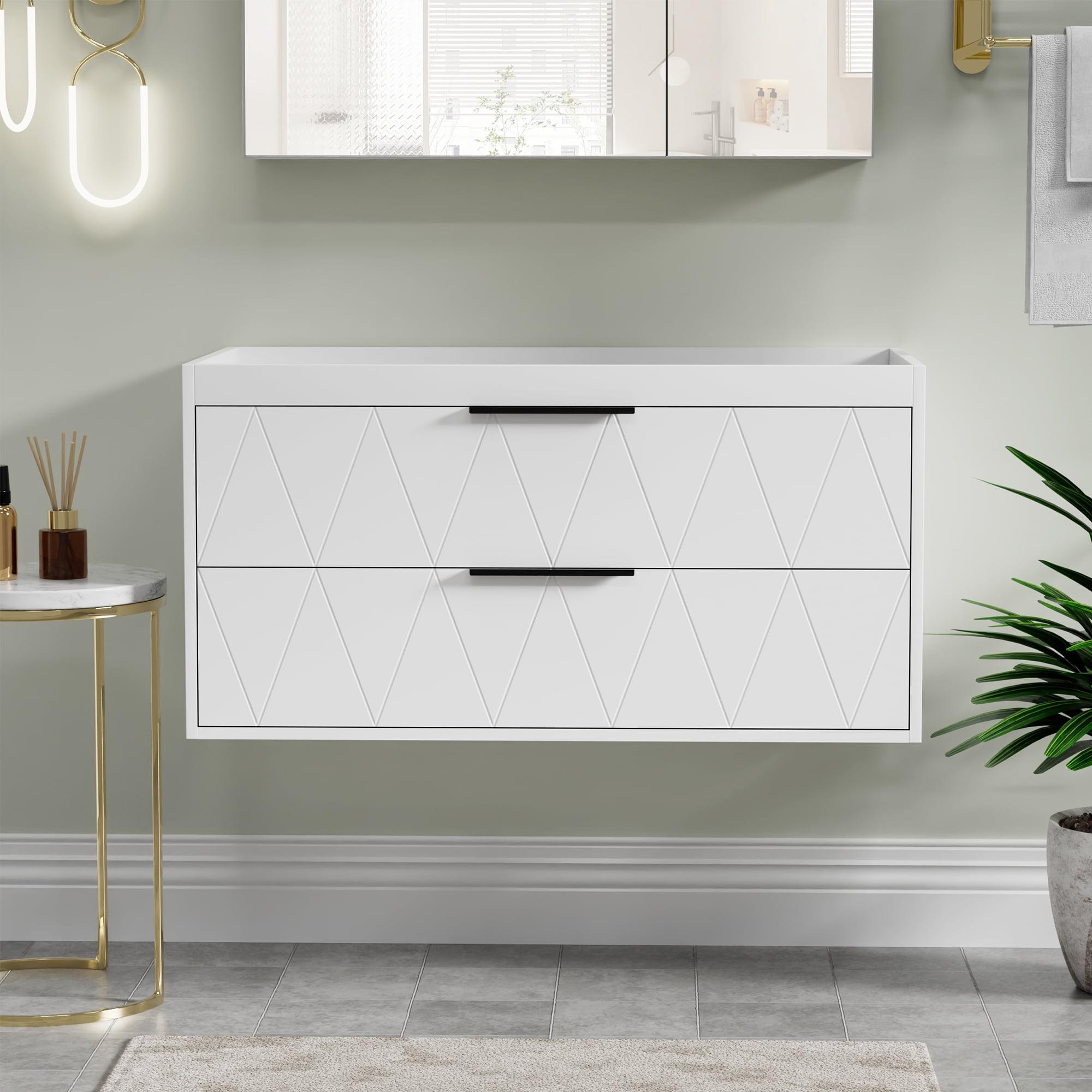 36" Modern Wall Mounted Bathroom Vanity Base Only without Sink Top, Soft-close Drawers, Eco-friendly Hand Paint