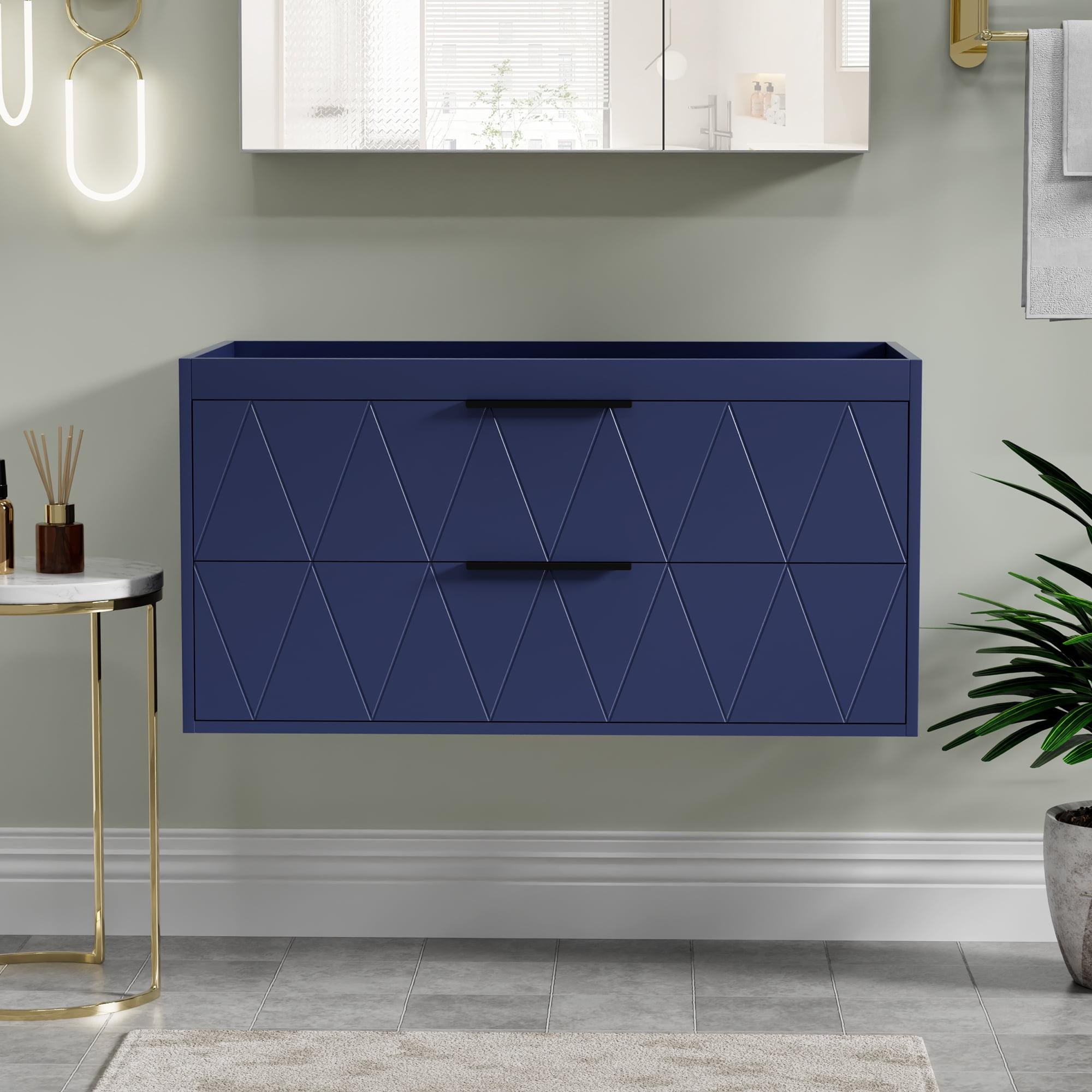 36" Modern Wall Mounted Bathroom Vanity Base Only without Sink Top, Soft-close Drawers, Eco-friendly Hand Paint