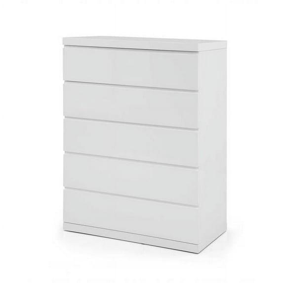 36 x 20 x 47 in. Gloss White Stainless Steel 5 Drawer Chest