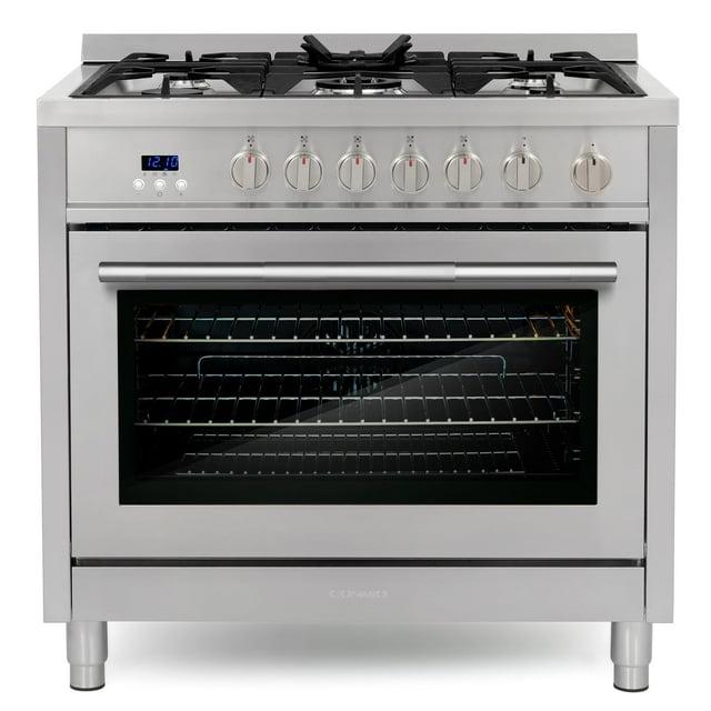 Cosmo Cosmo 36 in. Nebula Collection 3.8 cu. ft. Gas Range, 5 Burners, Rapid Convection Oven, Textured Grip Handle, Stainless Steel COS-965AGFC-202