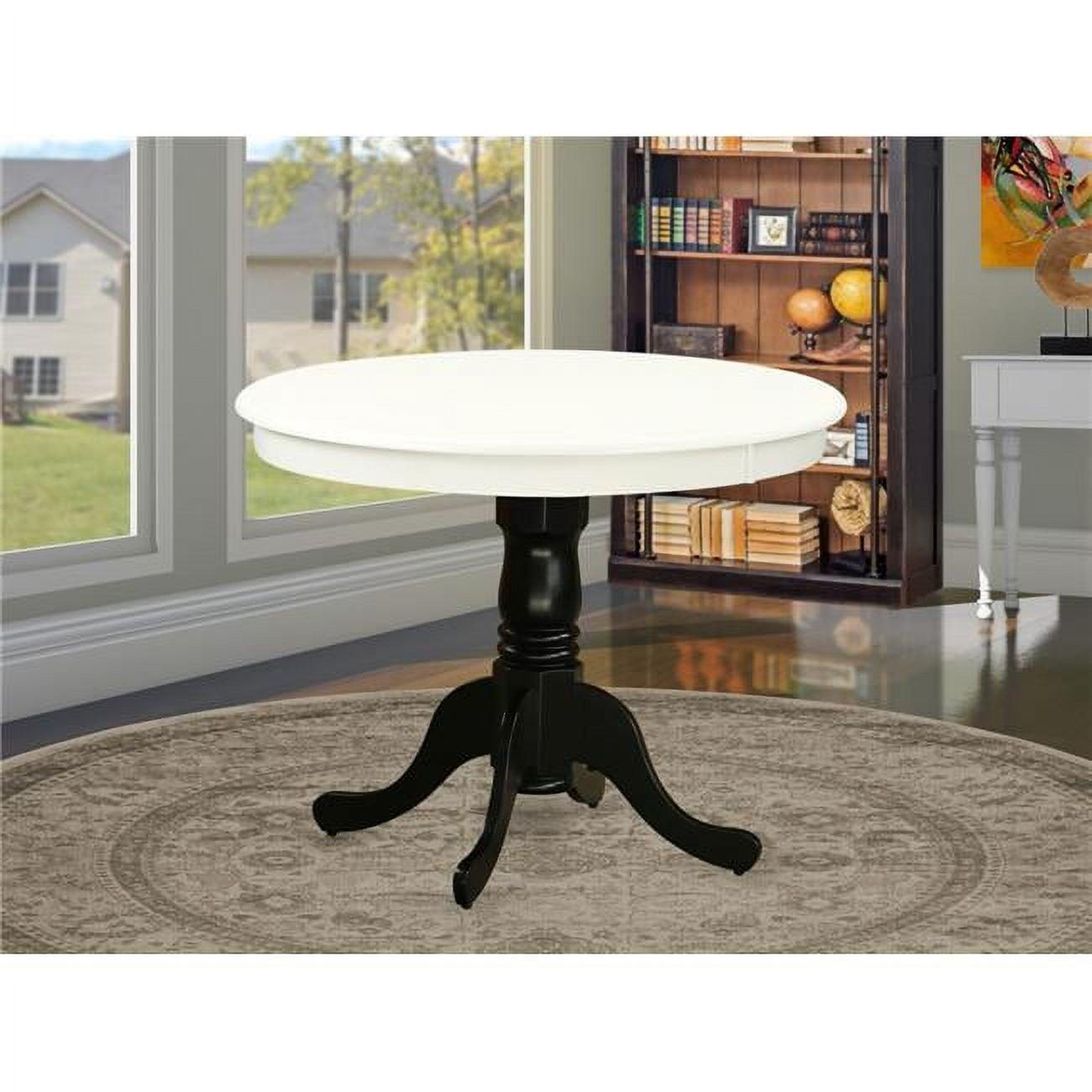 Linen White and Black Round Extendable Wood Dining Table