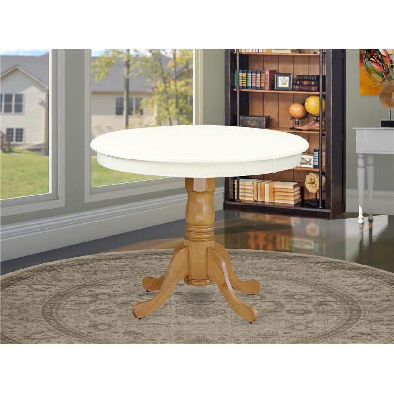 Contemporary Round Oak & Linen White Extendable Dining Table