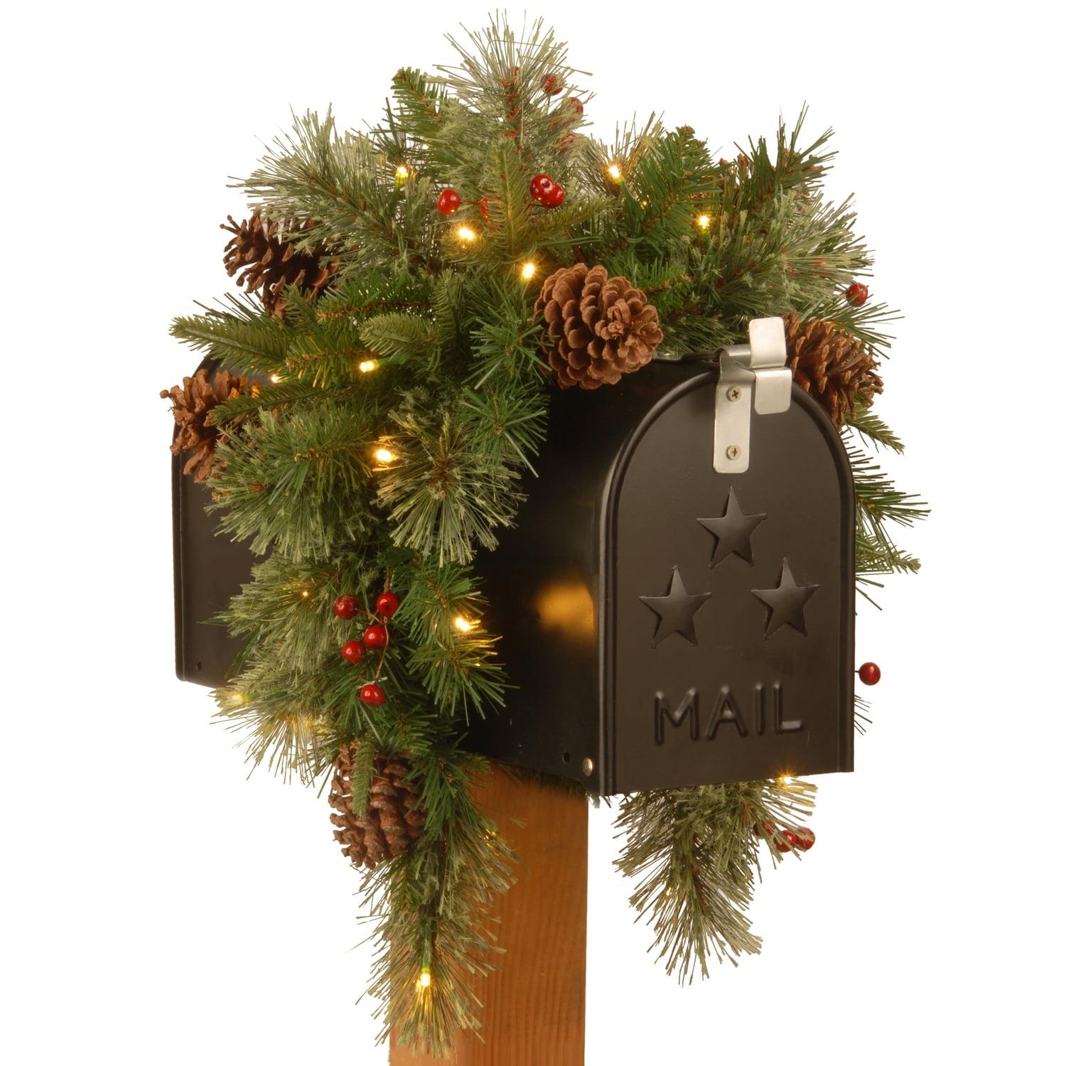 36" Colonial Mailbox Swag with Battery Operated Warm White LED Lights - National Tree Company