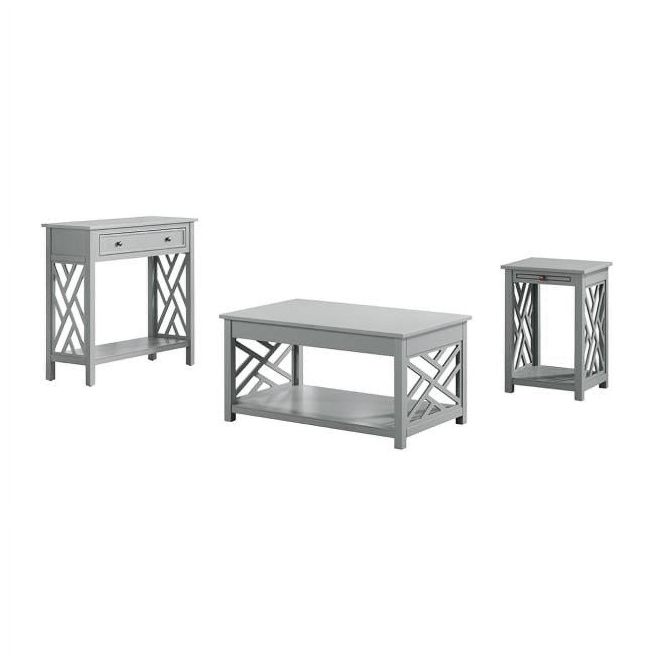 Coventry Gray Pine Wood 3-Piece Coffee and End Table Set with Drawers