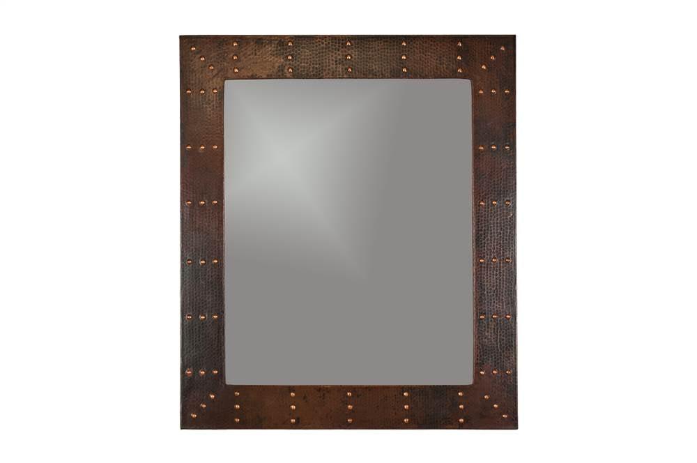 Rustic Hand Hammered 38" Copper-Finished Rectangular Wood Wall Mirror