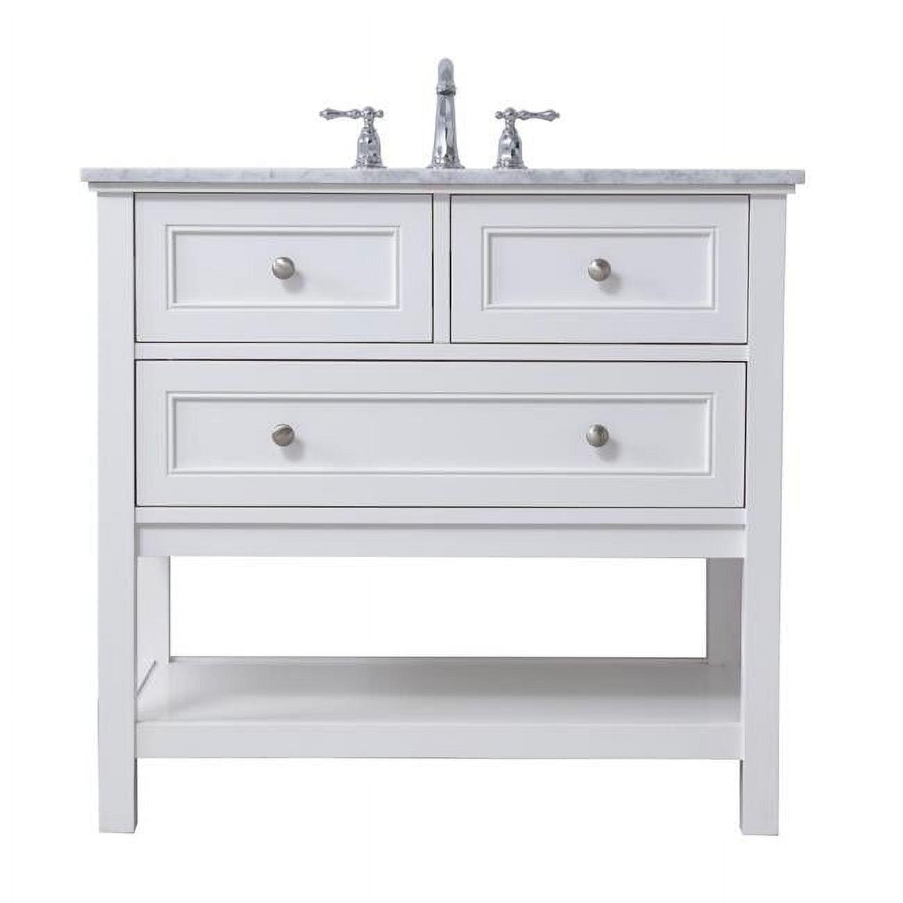 36" White Poplar Wood Bathroom Vanity with Marble Top