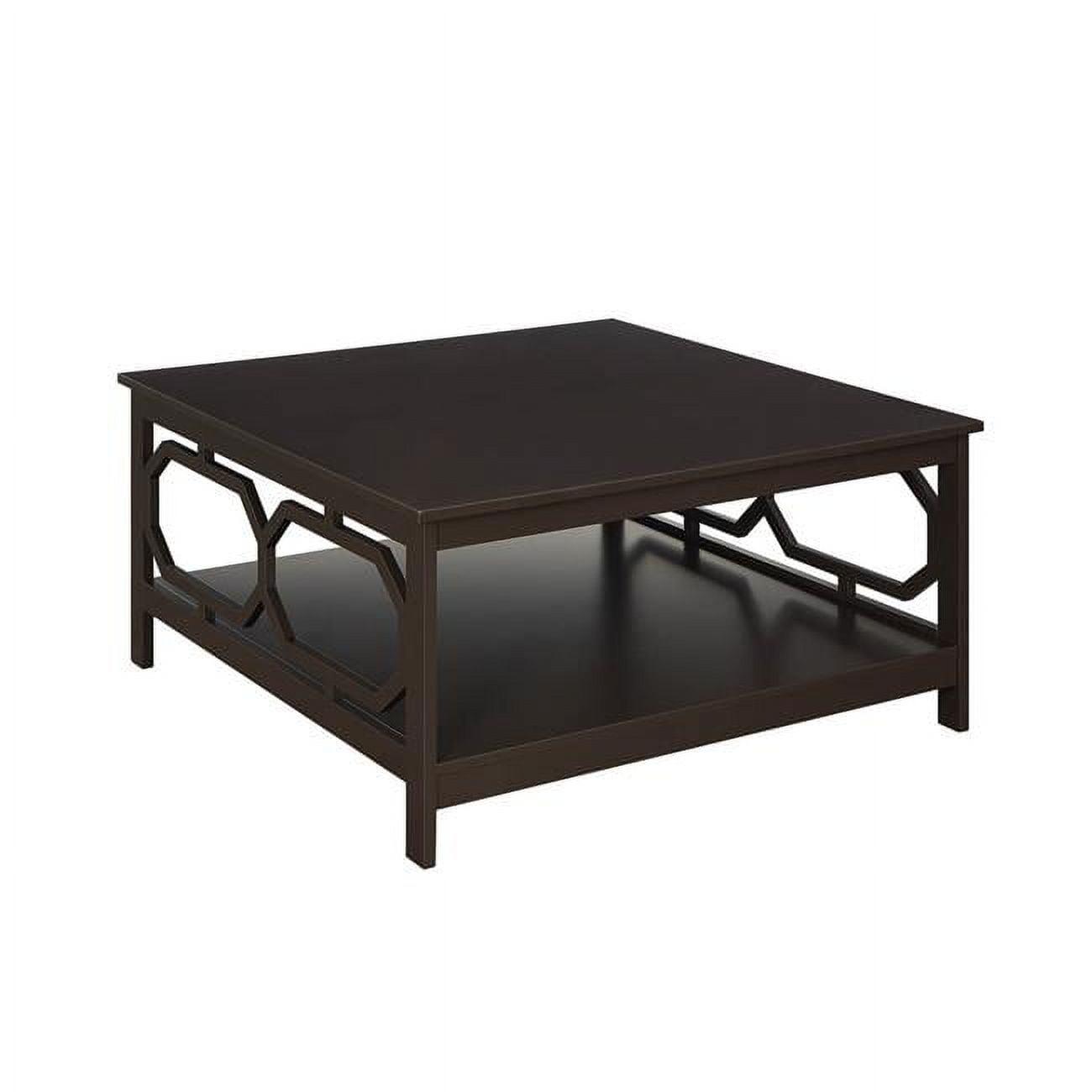 Omega Espresso 36" Square Wooden Coffee Table with Lower Shelf