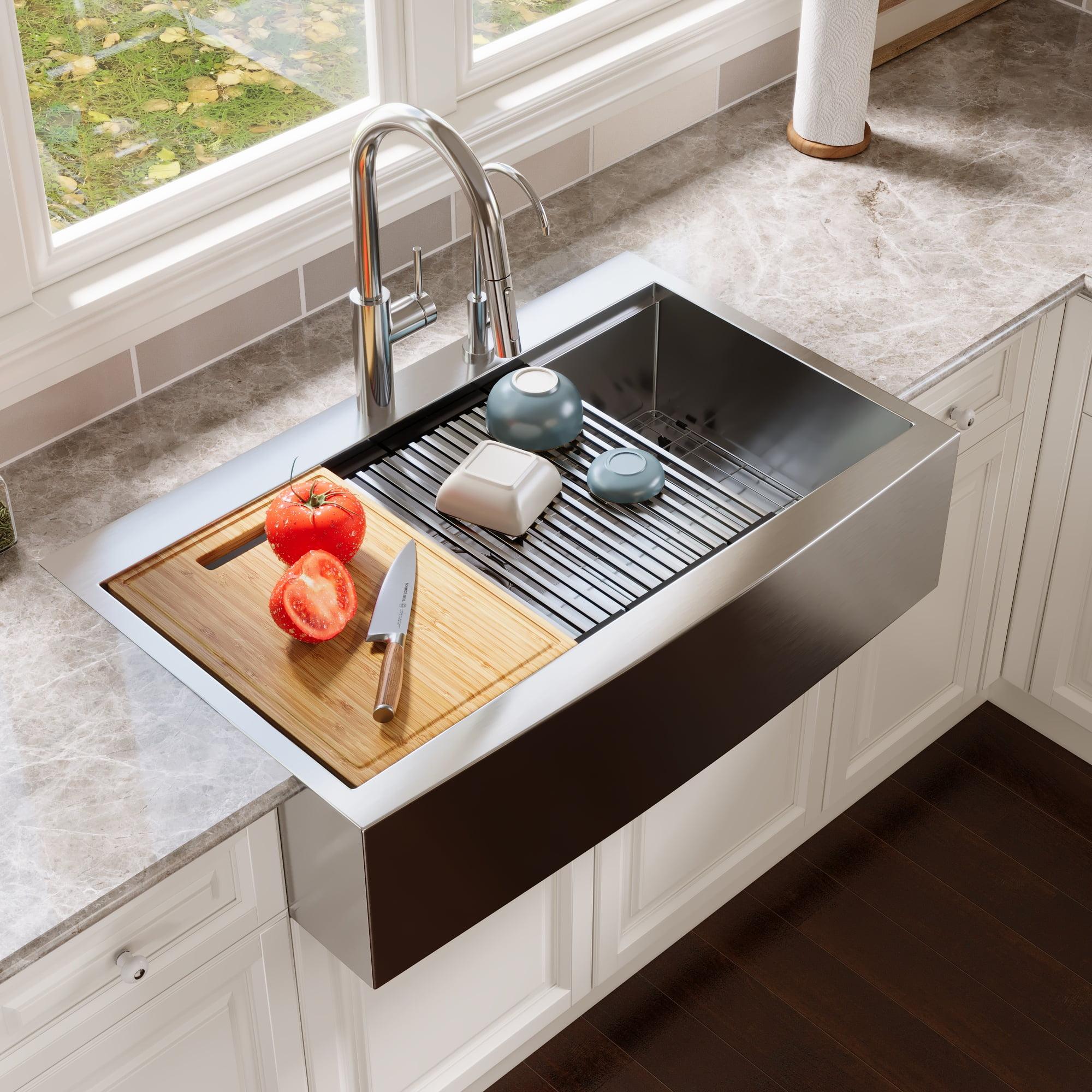 DeerValley 36" L x 22" WApron Front Farmhouse Single Bowl Stainless Steel Workstation Kitchen Sink