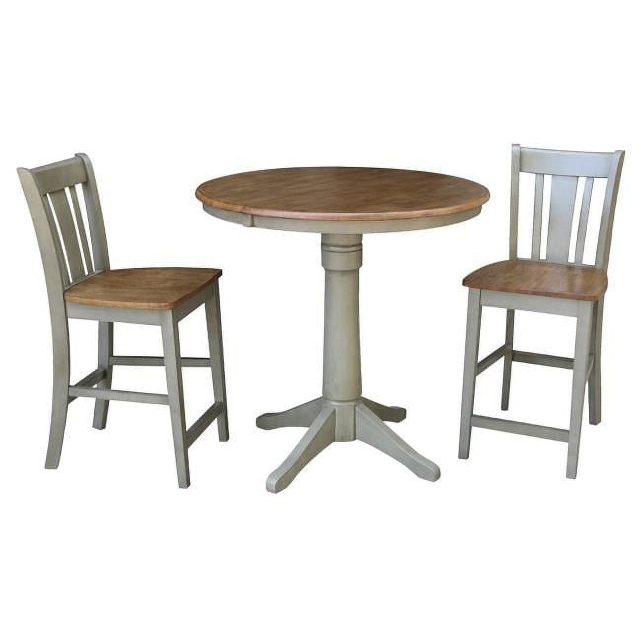 36 in. Round Extension Dining Table with 2 San Remo Counter Height Stools, Hickory & Stone - Set of 3