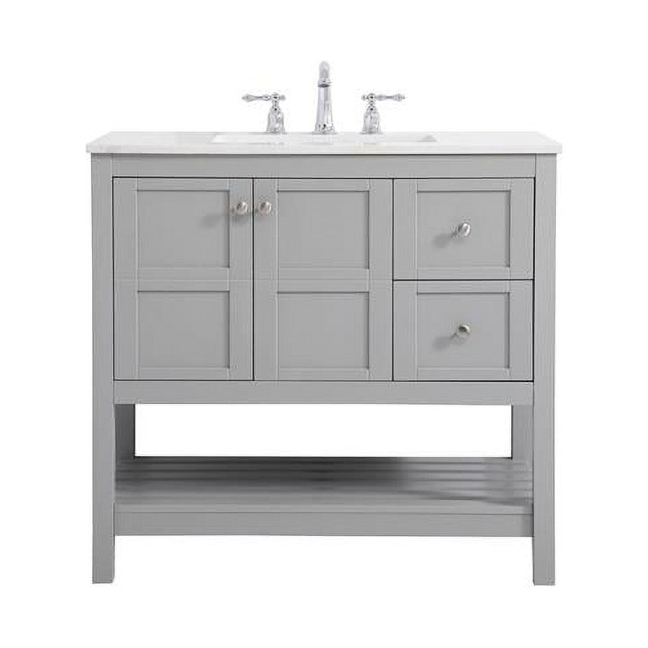 Theo 36" Gray Single Bathroom Vanity with White Stone Countertop