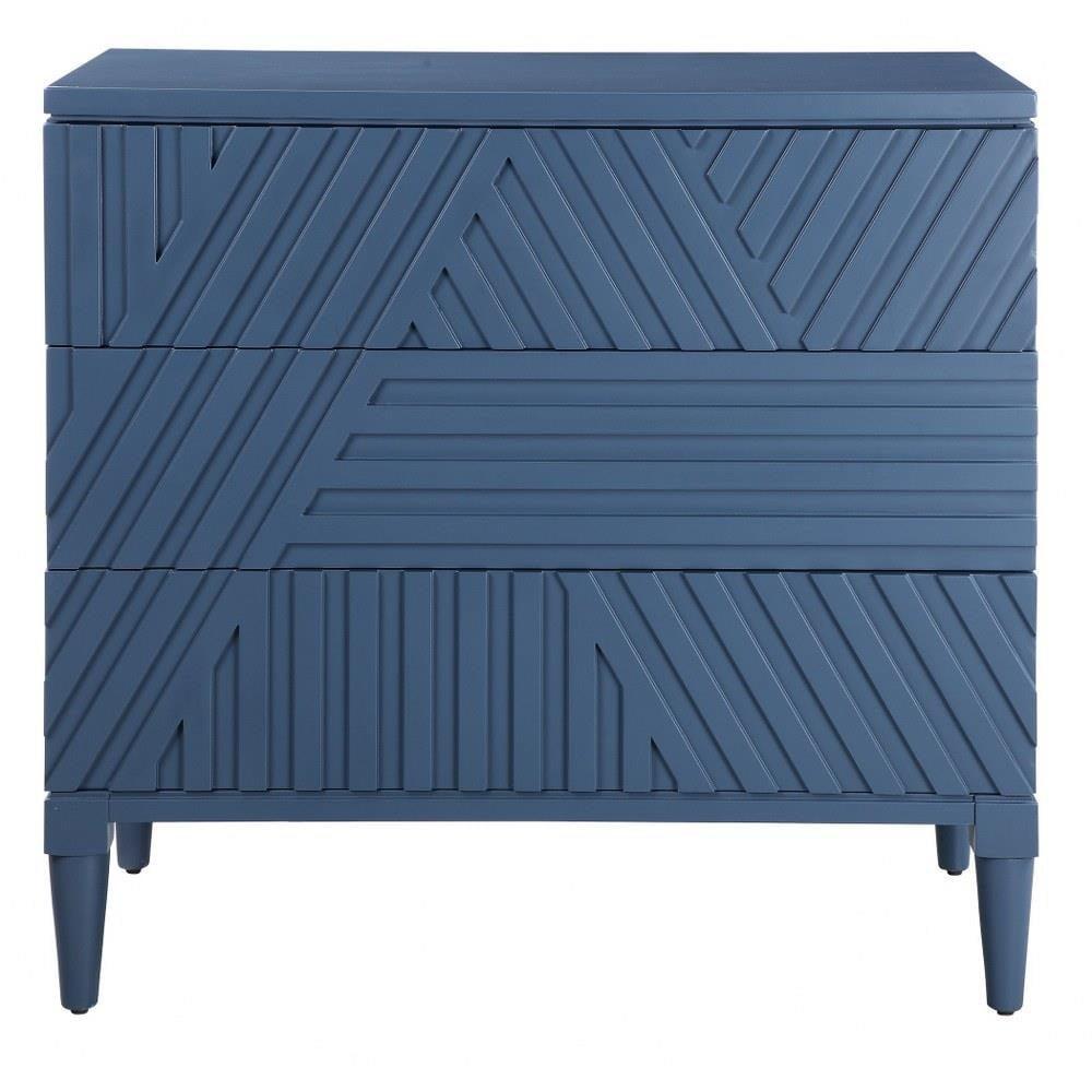 Sea Blue Geometric 3-Drawer Mid-Century Modern Chest