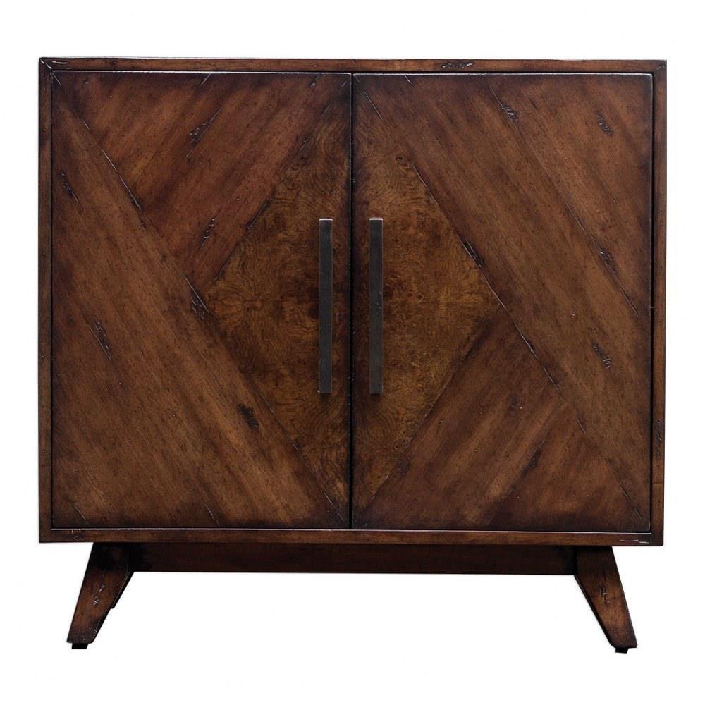 36-Inch Brown Mango Veneer Mid-Century Accent Cabinet