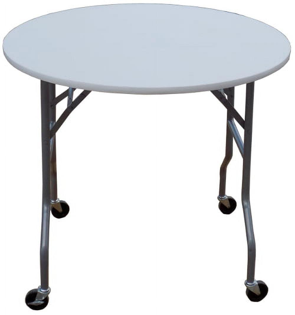 36-Inch White Round Folding Table with Locking Wheels