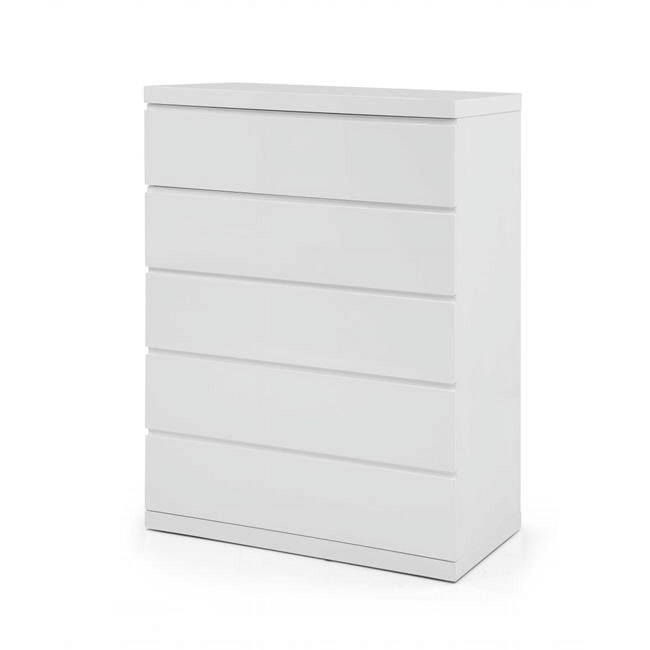 Gloss White Stainless Steel Contemporary 5-Drawer Chest