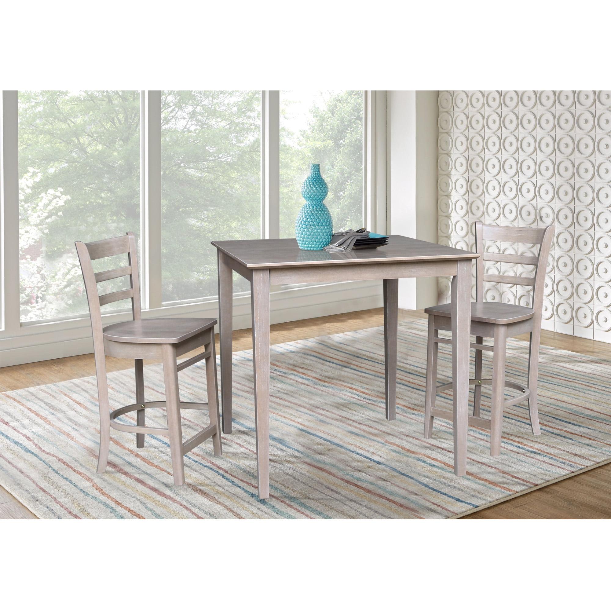 Elegant Washed Gray Taupe Solid Wood Counter Height Dining Set with 2 Stools