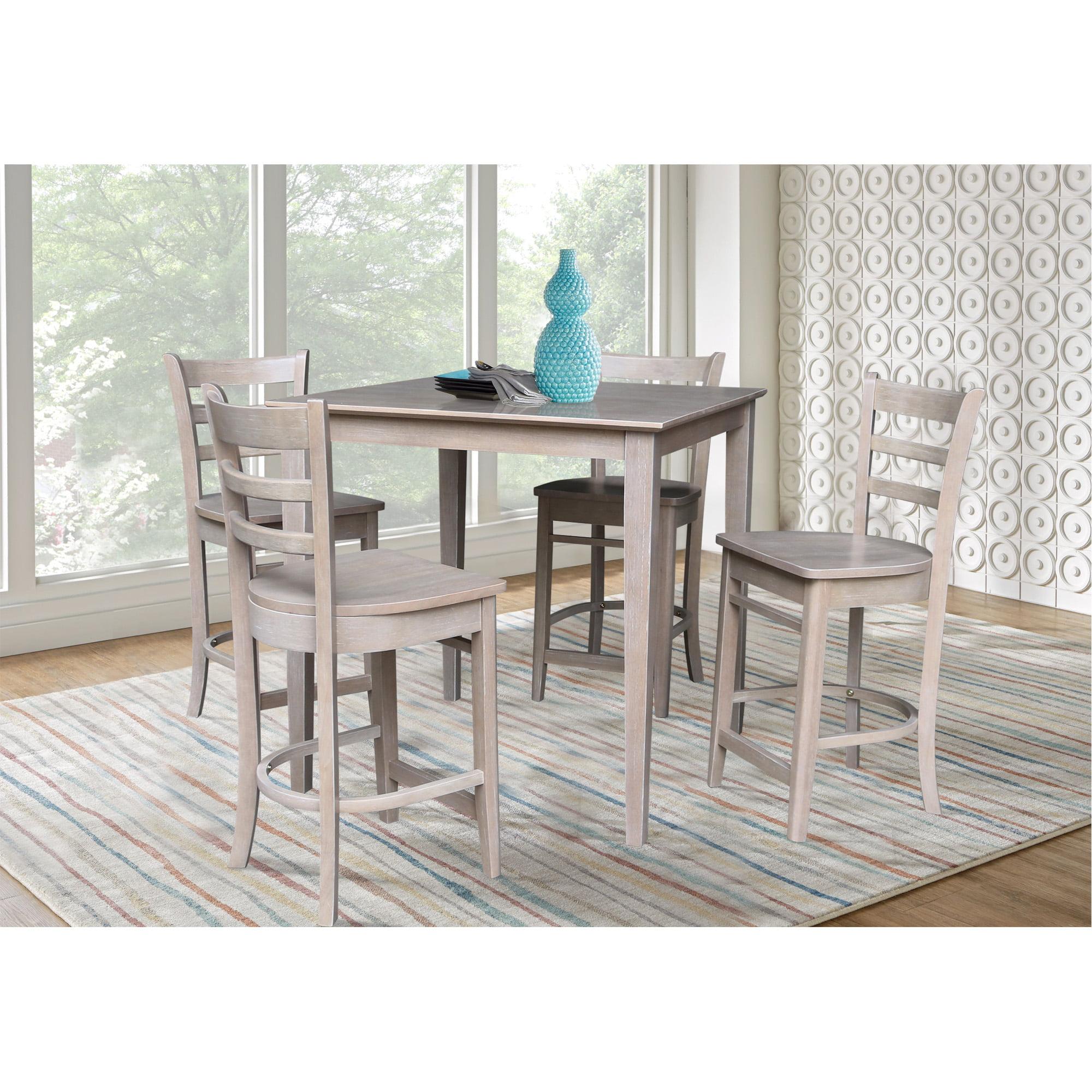 Elegant 36"x36" Solid Wood Counter Height Dining Set in Washed Gray Taupe with 4 Stools