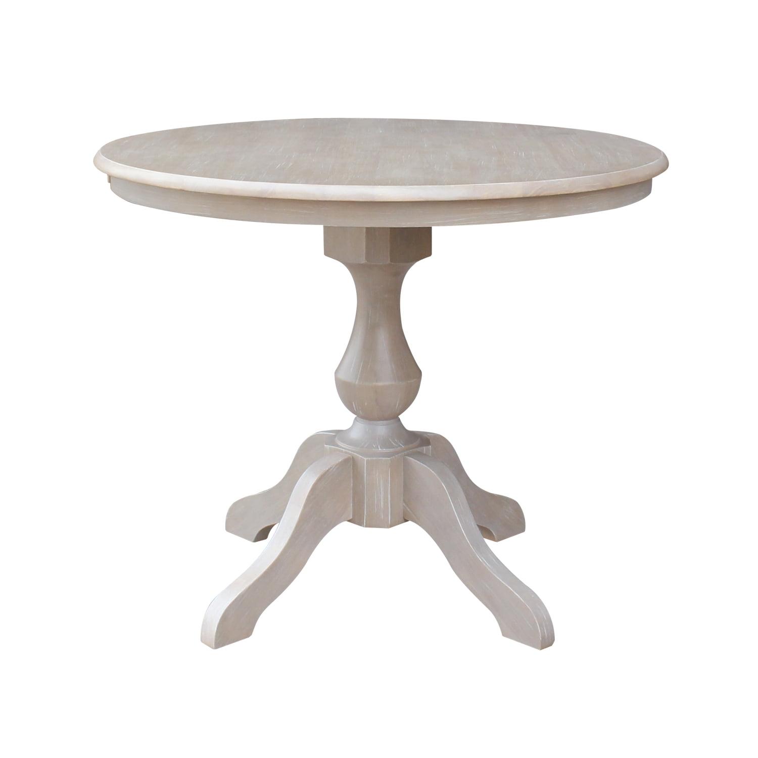 36"x36" Solid Wood Round Pedestal Dining Table Washed Gray Taupe - International Concepts: For 4, Non-Extension