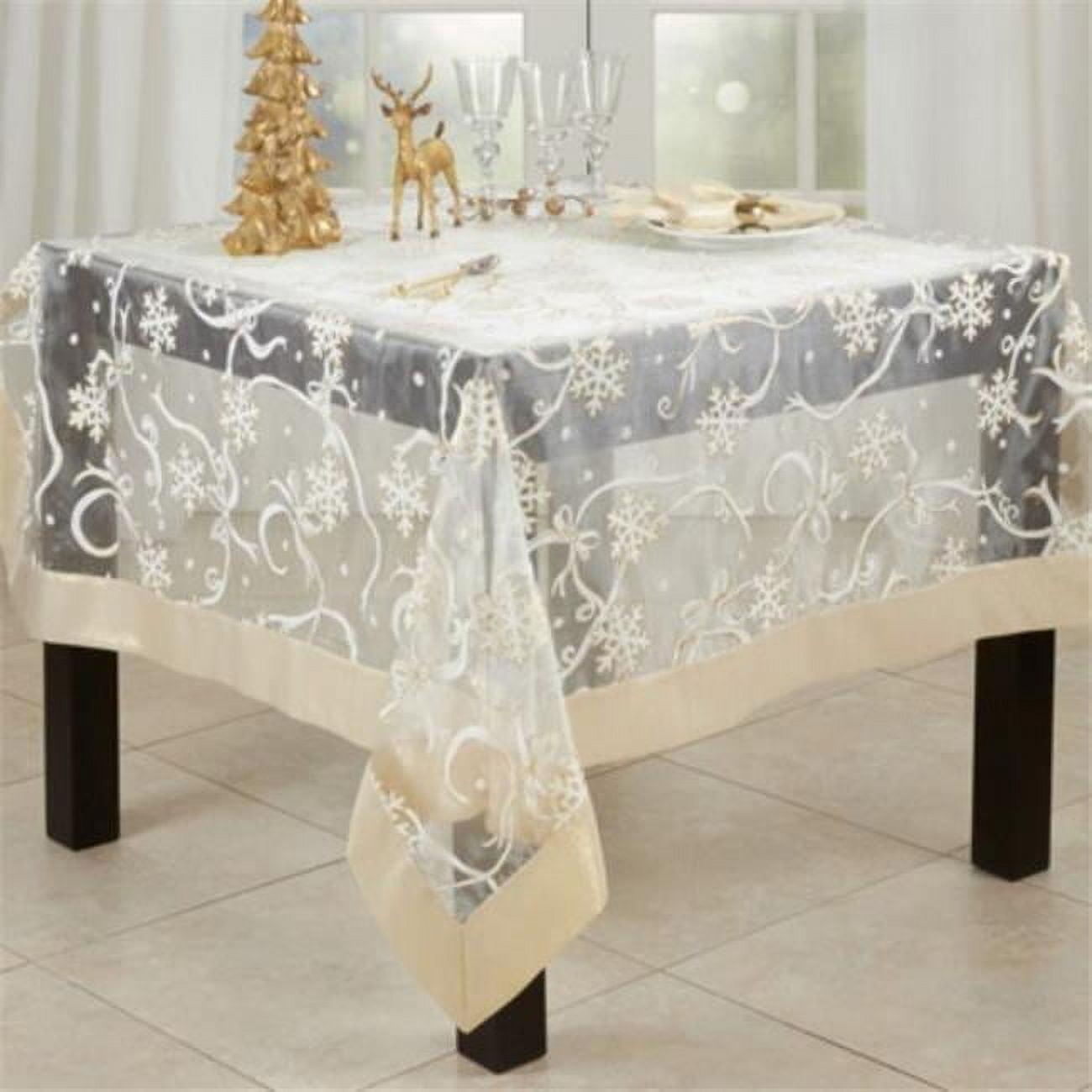 Winter Snowflake and Ribbon Fabric Rectangular Tablecloth