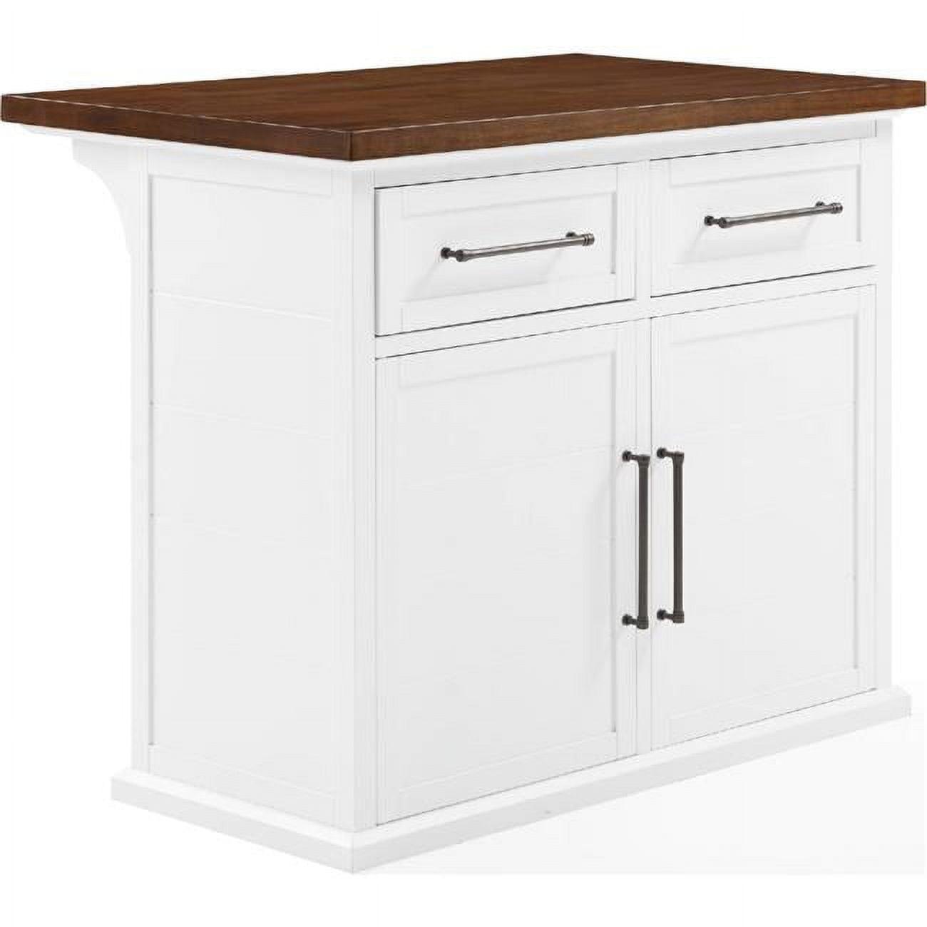 White and Walnut Wood Top Kitchen Island with Storage