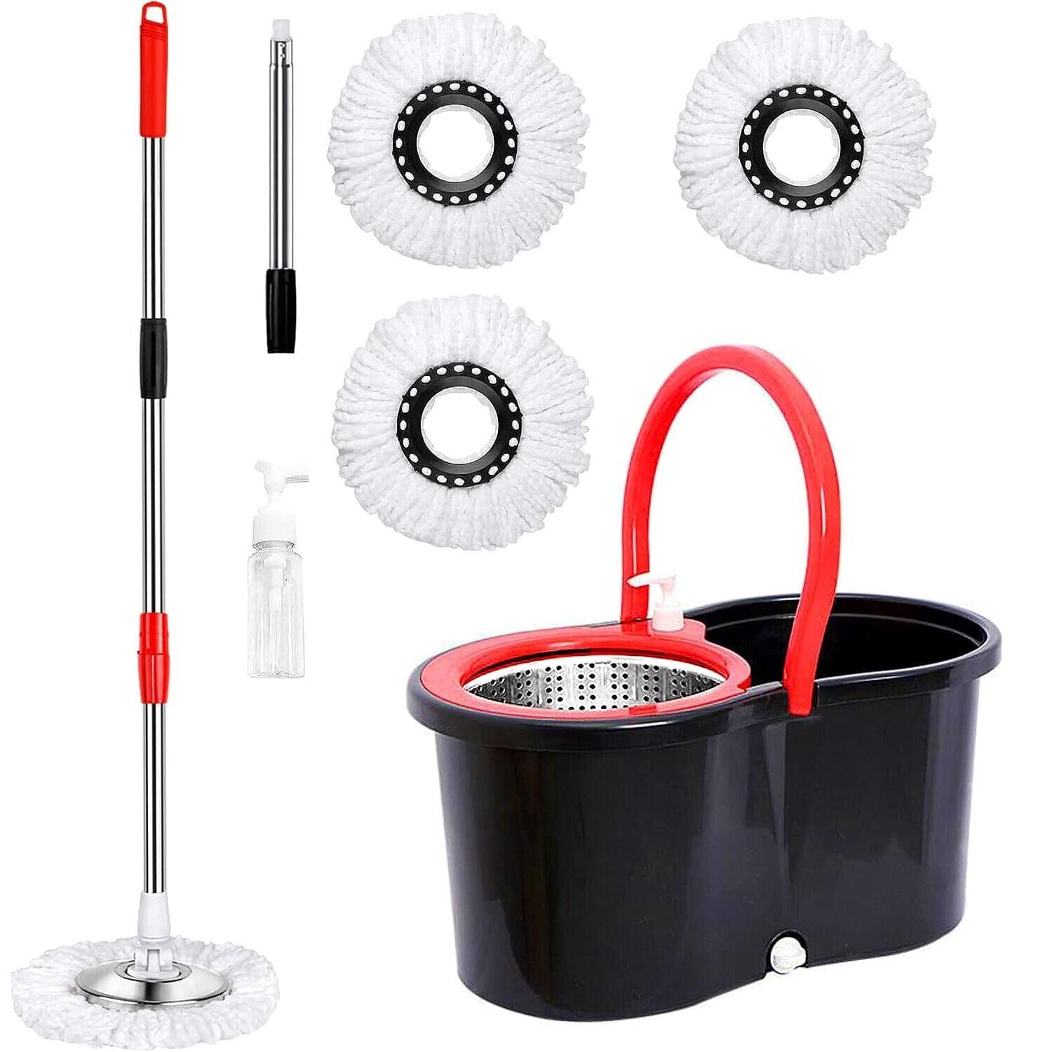 Black and Red 360 Degree Spin Mop Bucket Set with Microfiber Refills