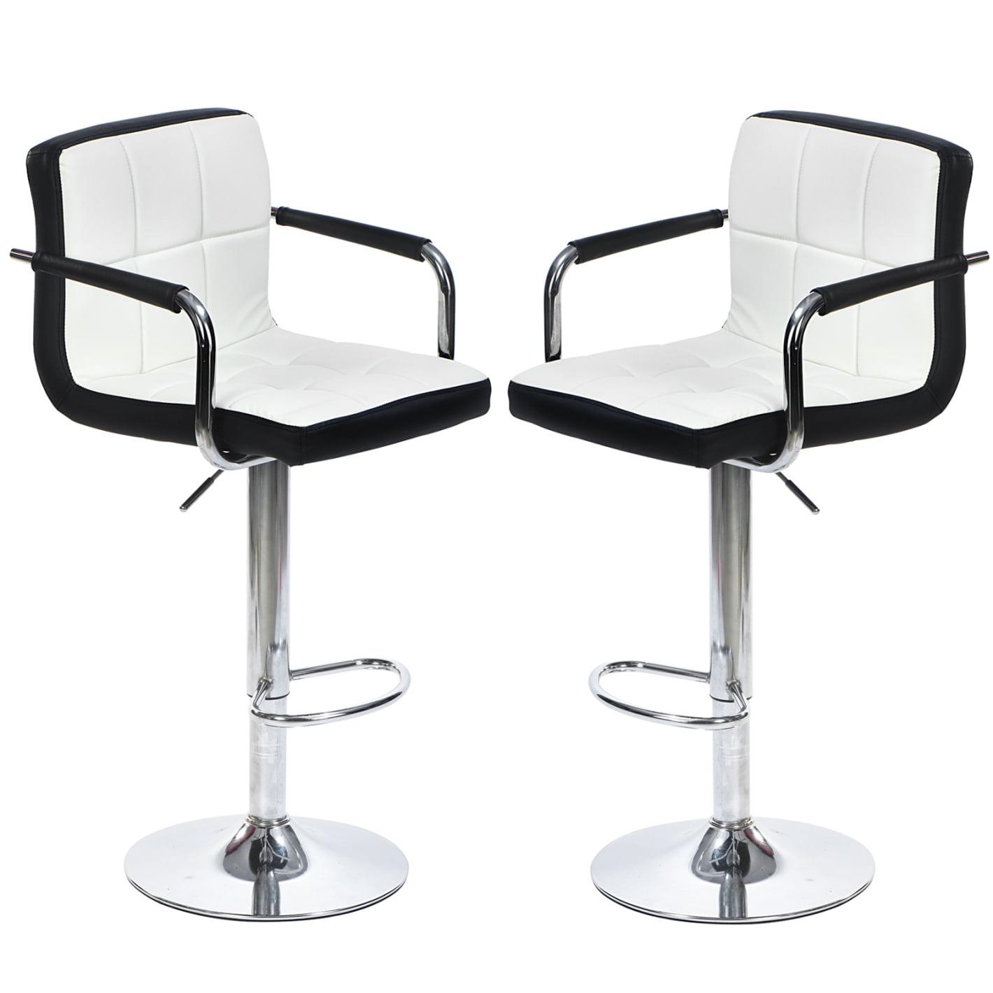 Killeryuki Bar Stools with Armrest Modern PU Leather Swivel Adjustable Hydraulic Bar Stool X-Large Base and Seat Square Counter Height Stool Set of 2 (White)