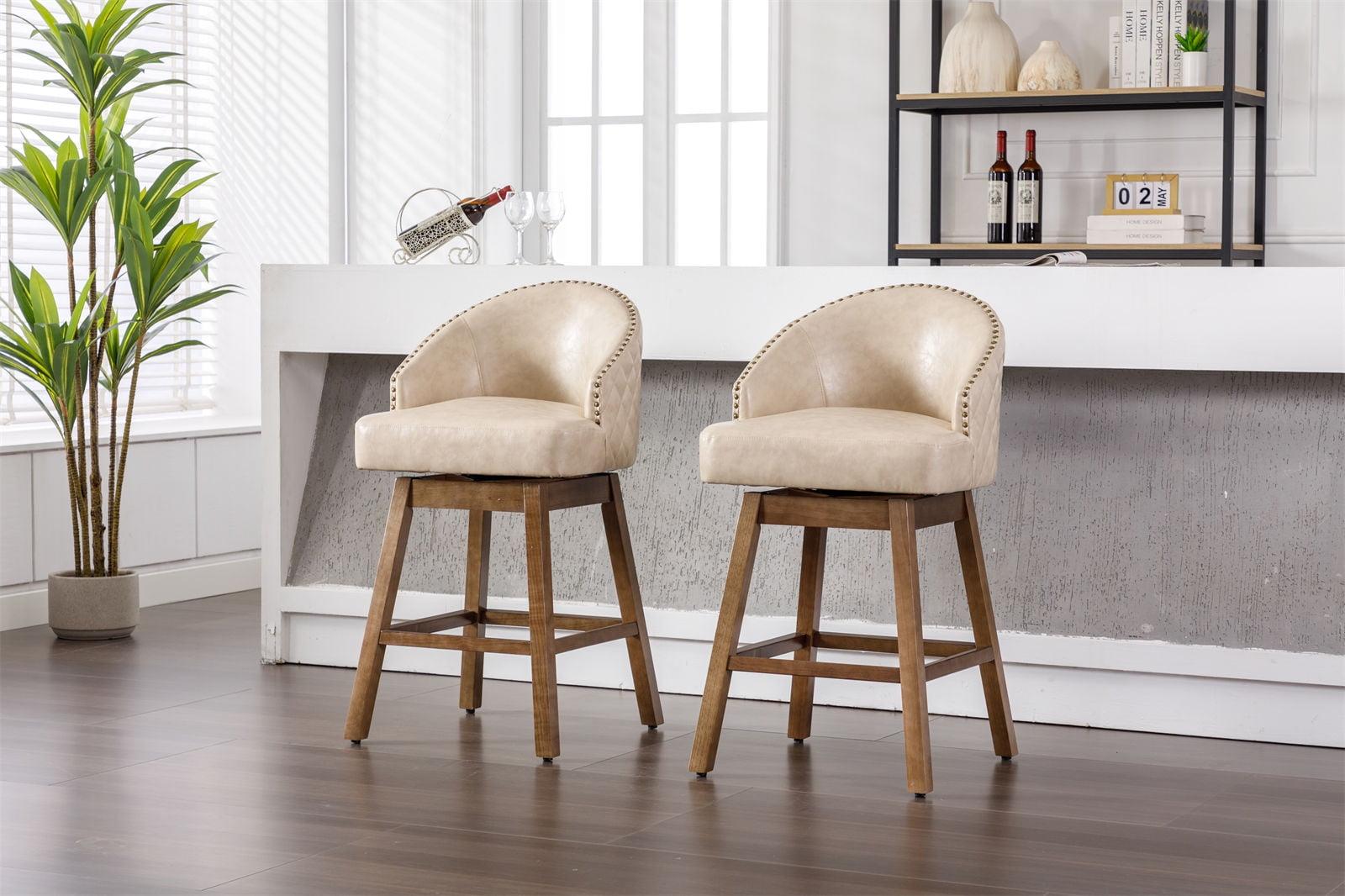 Bar Stools Set Of 2, 360 Degree Swivel Counter Height Chairs With Footrest For Kitchen Dining Room Living Room