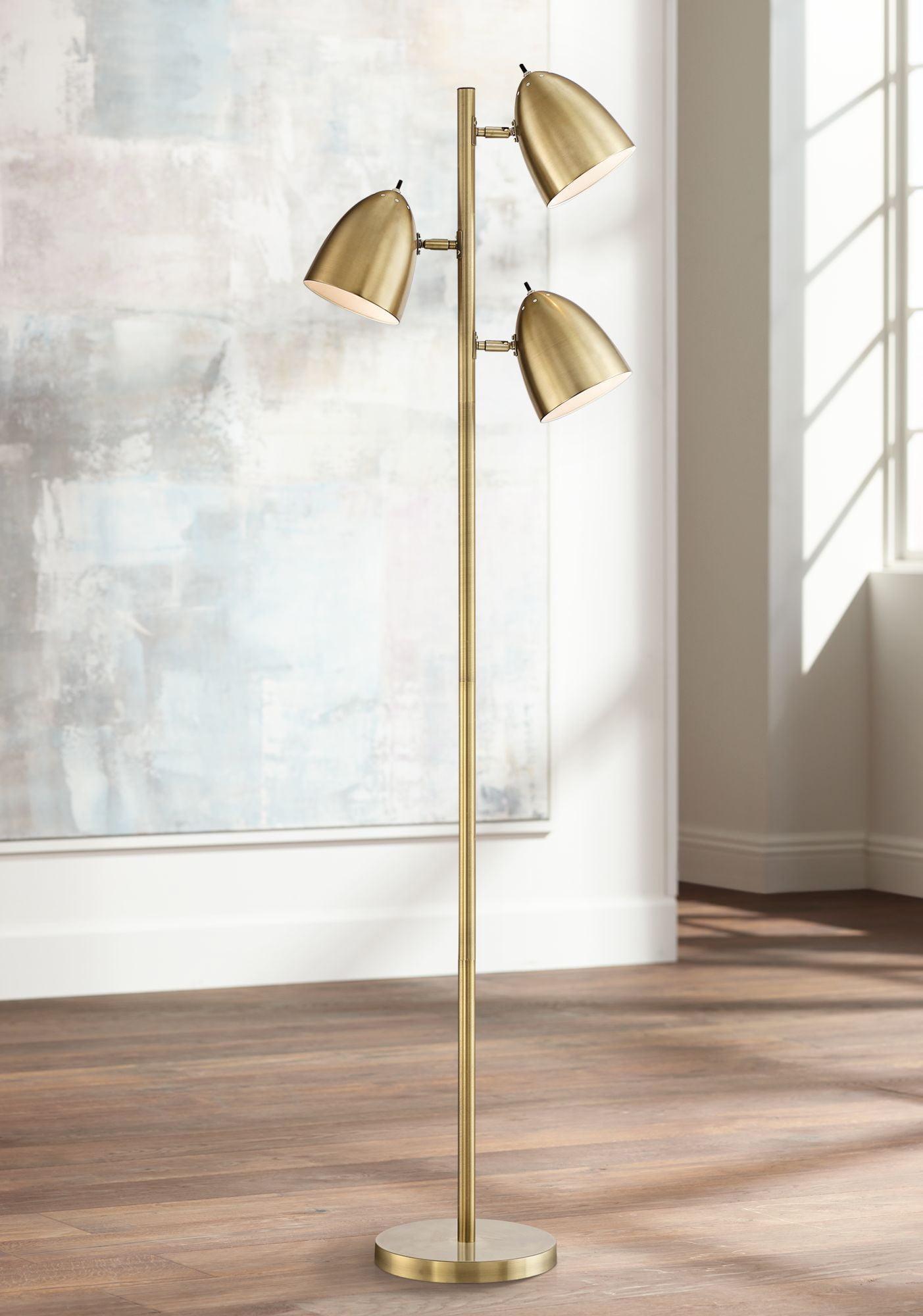 360 Lighting Aaron Mid Century Modern Tree Floor Lamp 64" Tall Aged Brass 3 Light Adjustable Dome Shade for Living Room Reading Bedroom Office House