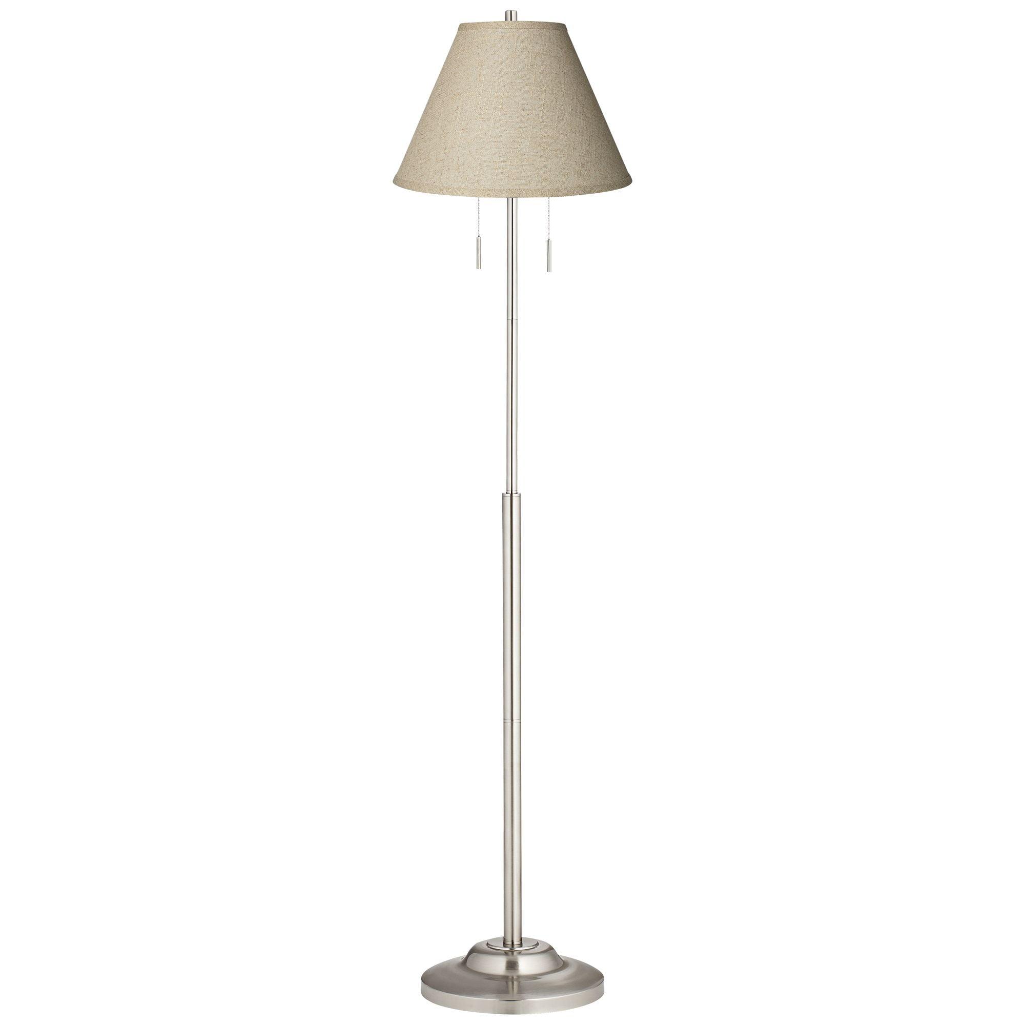 360 Lighting Abba Modern Floor Lamp Standing 66" Tall Brushed Nickel Silver Fine Burlap Fabric Empire Shade for Living Room Bedroom Office House Home