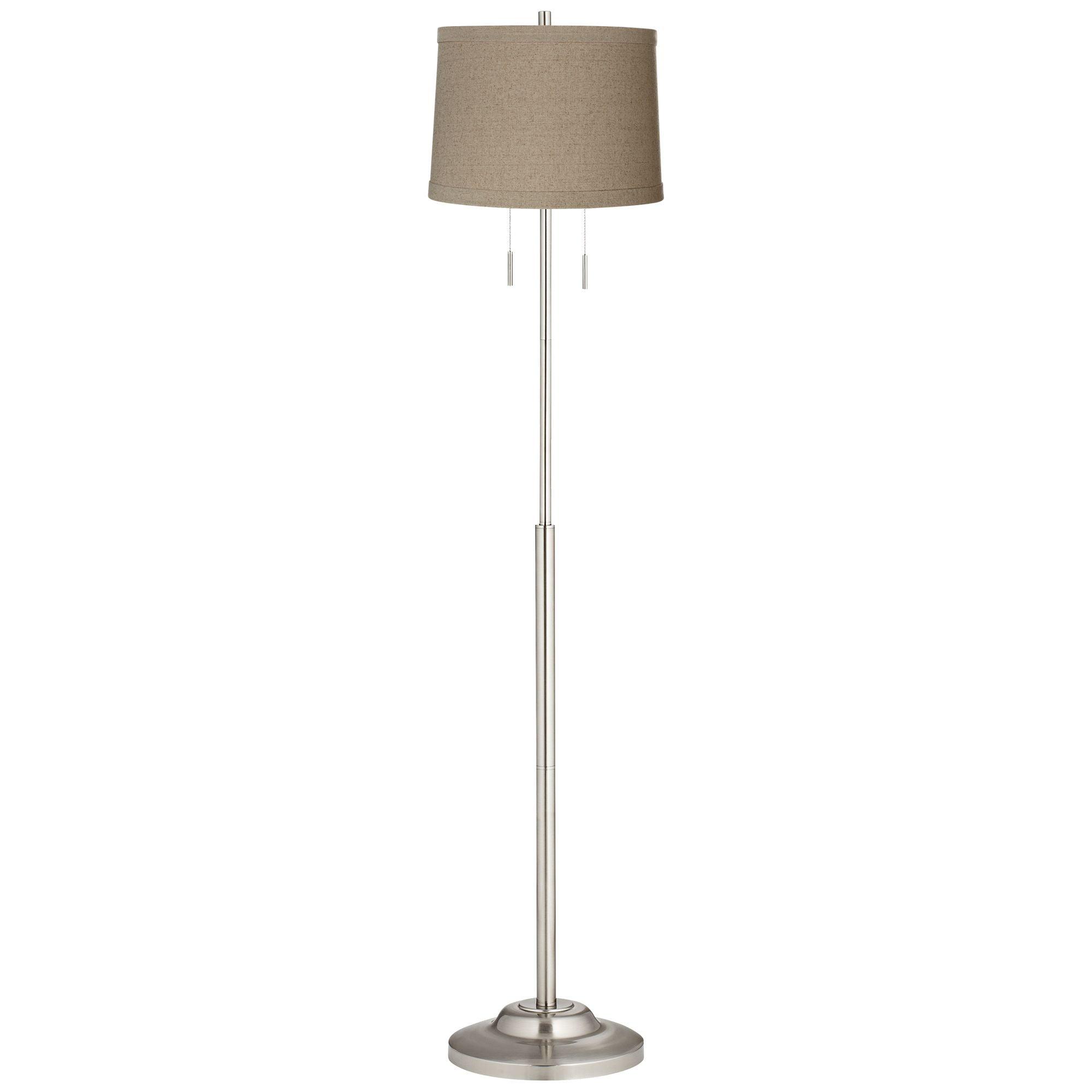 Chic Brushed Nickel 66" Floor Lamp with Natural Linen Shade