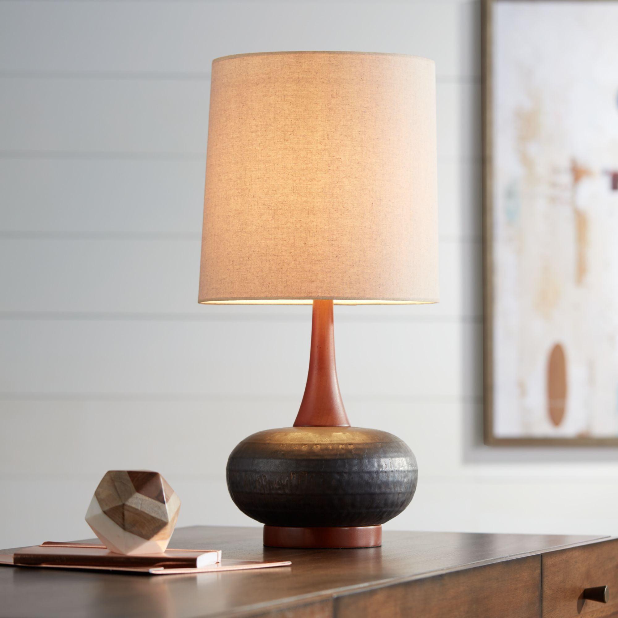 360 Lighting Andi Modern Mid Century Table Lamp 24 1/2" High Hammered Brown Ceramic Red Oak Wood Off White Shade for Bedroom Living Room Bedside Desk