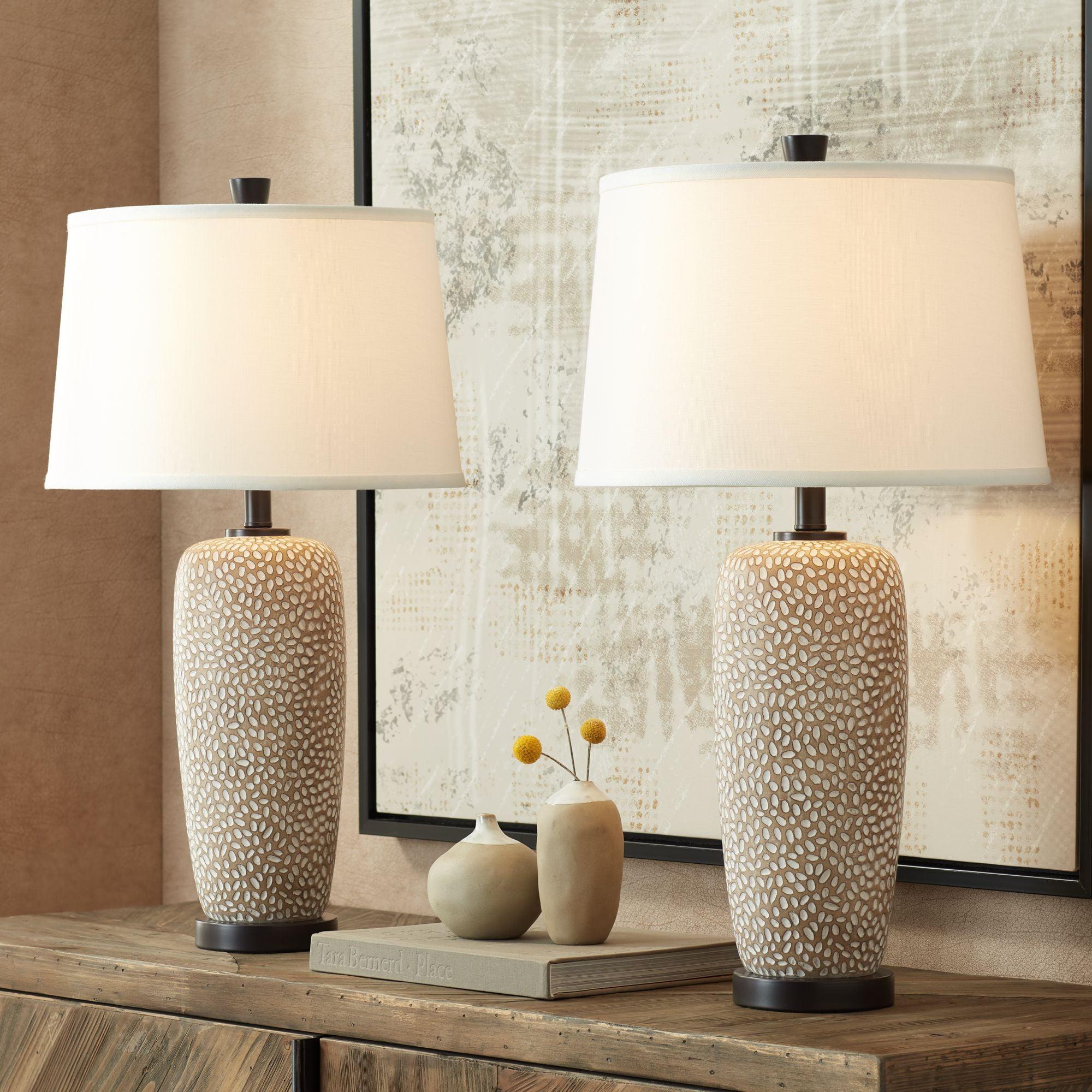 360 Lighting Anna 27 1/4" Tall Modern Coastal Table Lamps Set of 2 Beige Pebbled White Shade Living Room Bedroom Bedside Nightstand House Office