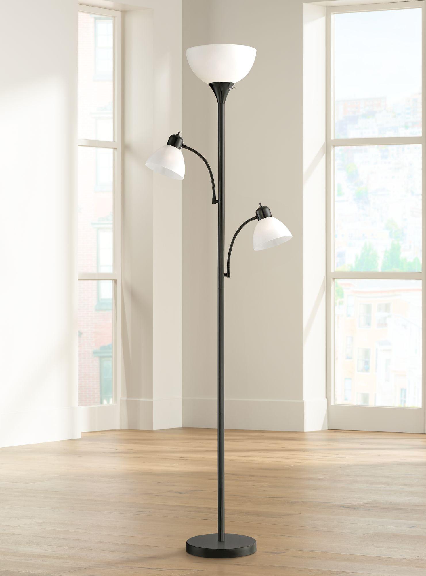 Alexa-Enabled Modern Black Torchiere Floor Lamp with Adjustable Multi-Head