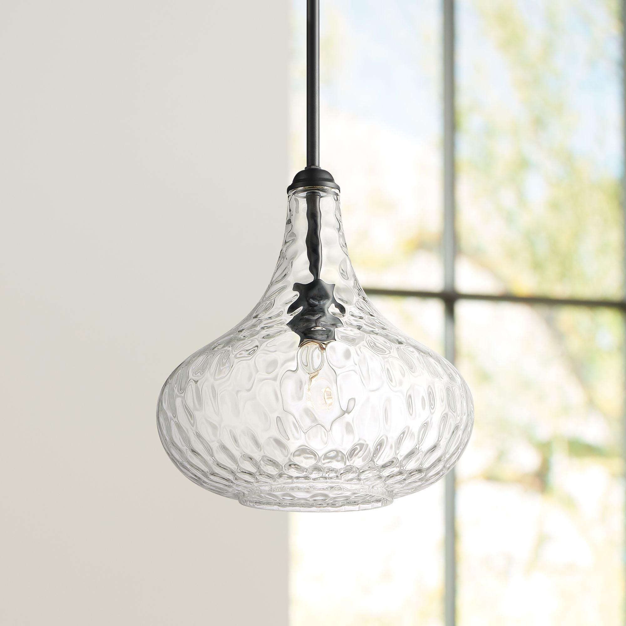 Cora Matte Black Mini Pendant Light with Textured Glass Shade