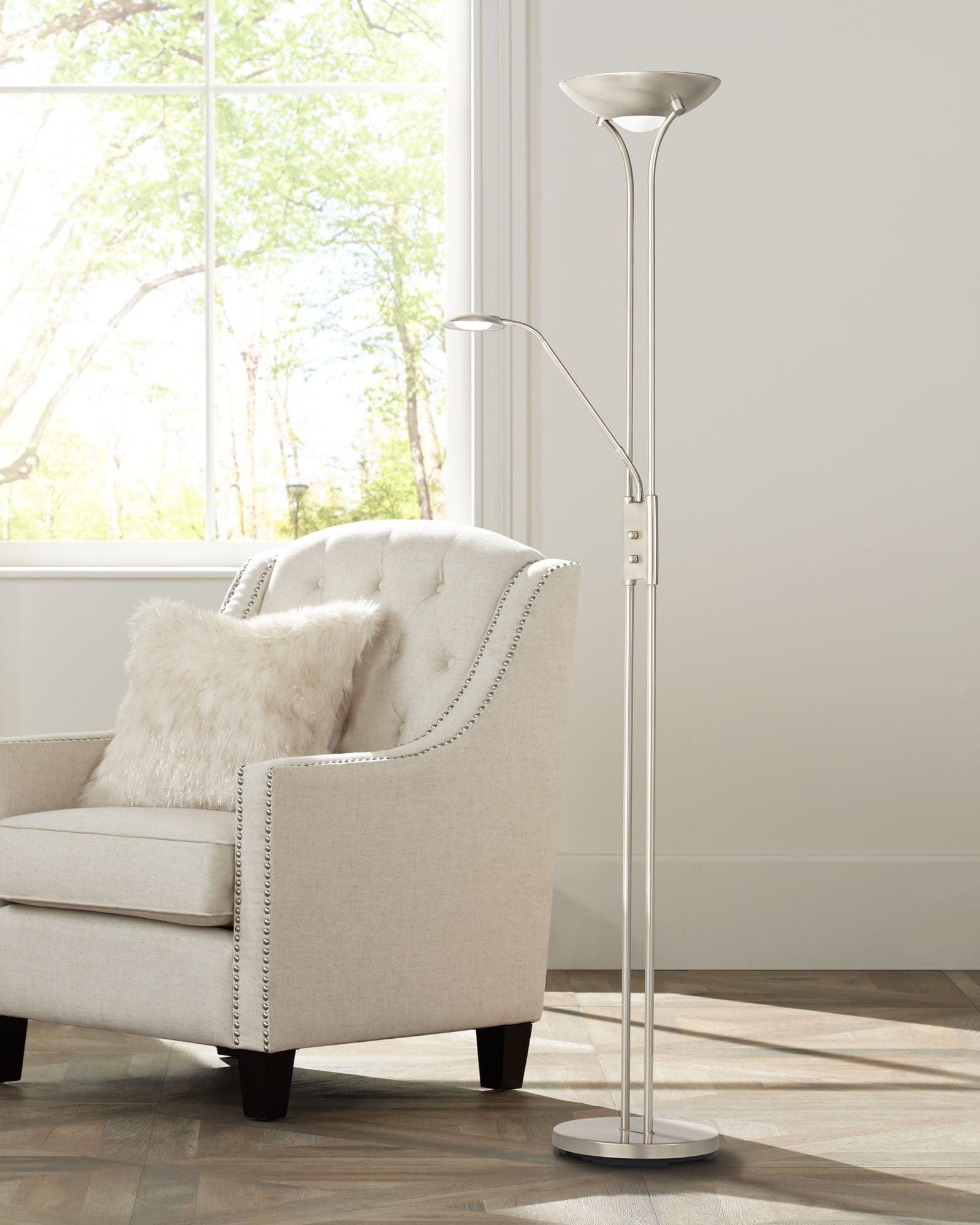 360 Lighting Canby Modern Torchiere Floor Lamp with Side Light 72" Tall Brushed Nickel Dimmable LED for Living Room Reading Bedroom Office House Home