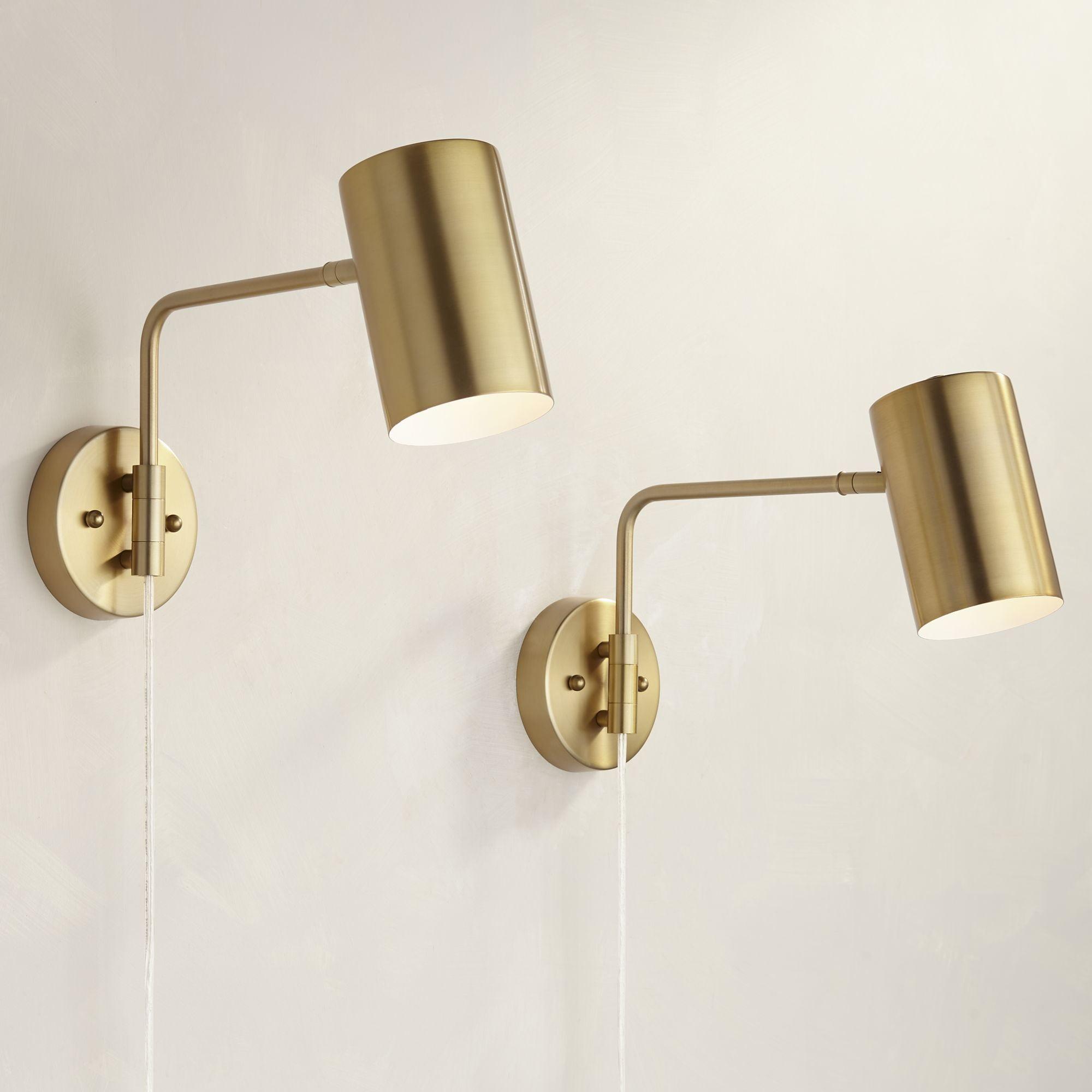 Carla Brushed Brass Adjustable Swing Arm Wall Lamp Set of 2