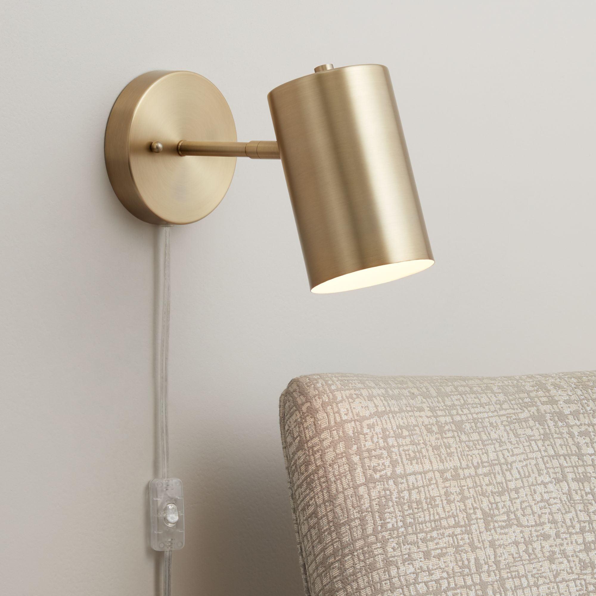 360 Lighting Carla Modern Wall Lamp Polished Brass Plug-in 5" Light Fixture Adjustable Cylinder Down Shade for Bedroom Reading Living Room Hallway