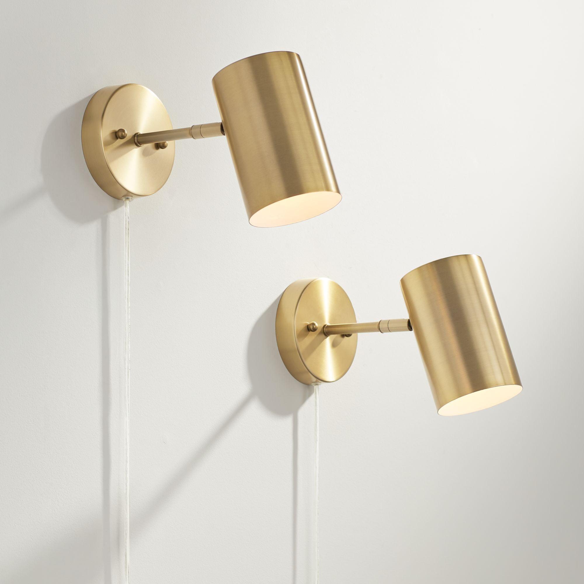 Polished Brass Cylinder Plug-In Wall Lamps Set of 2