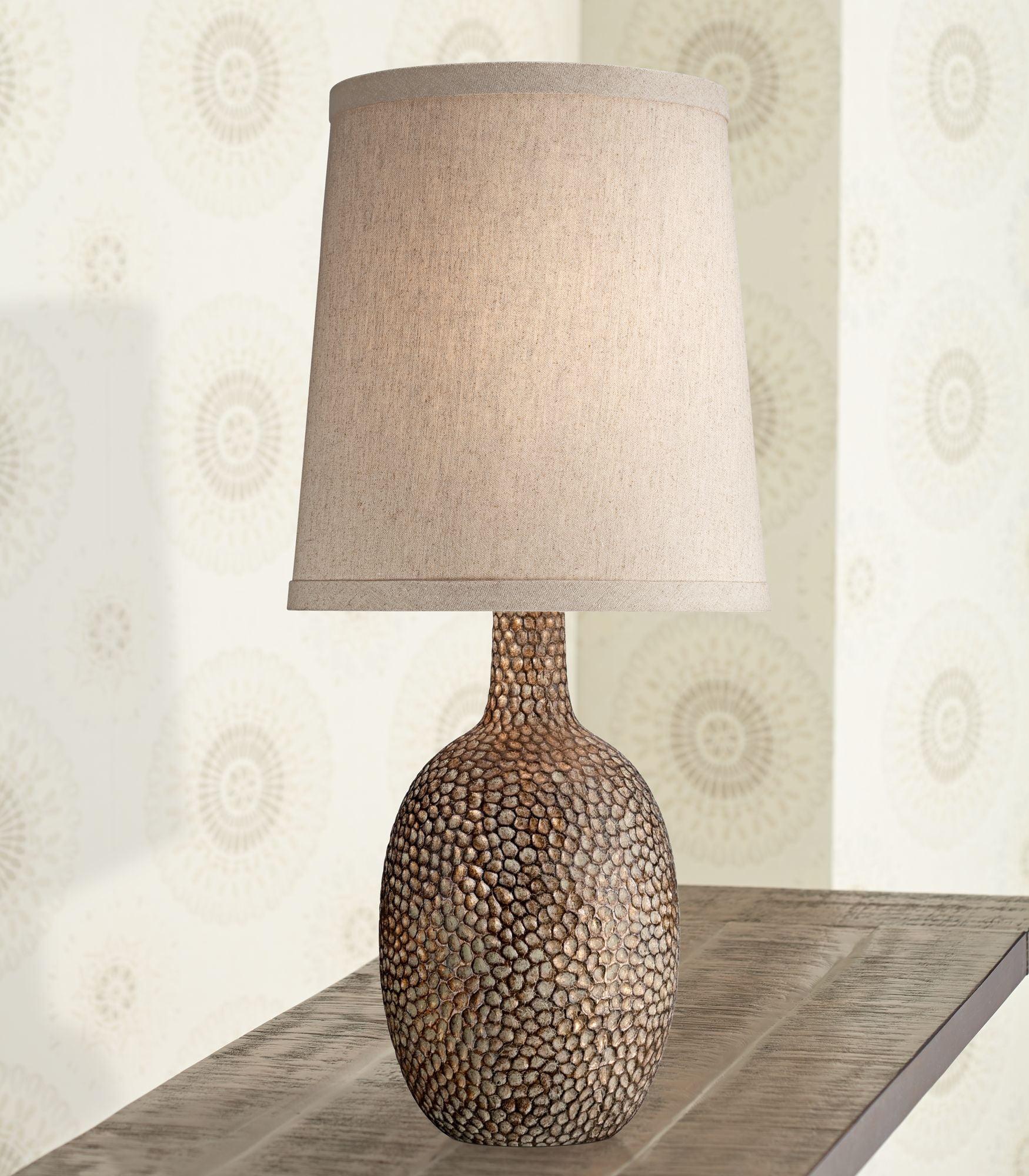 360 Lighting Chalane Rustic Accent Table Lamp 23 1/2" High Antique Bronze Hammered Texture Natural Beige Linen Shade for Bedroom Living Room Bedside