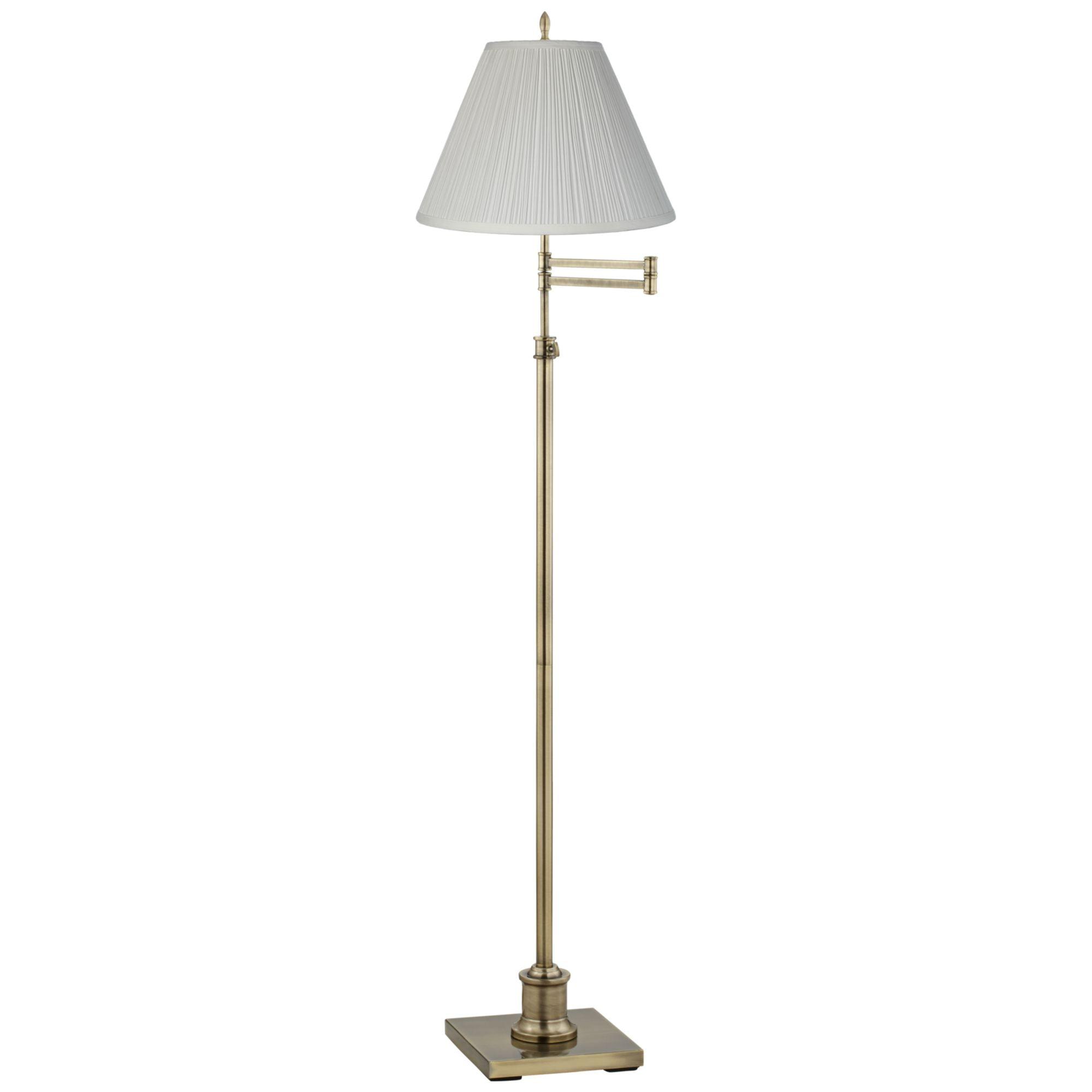 360 Lighting Chic Swing Arm Floor Lamp 70" Tall Antique Brass White Mushroom Pleated Empire Shade for Living Room Reading Bedroom Office