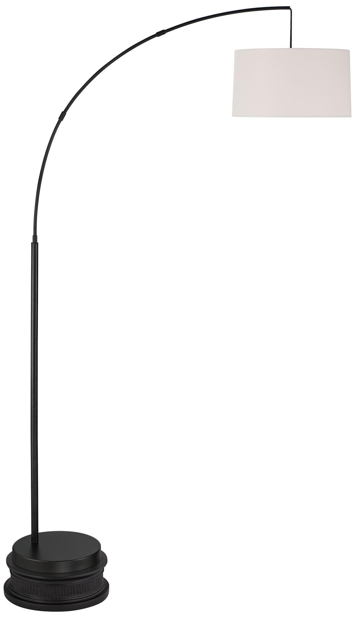 Black Metal Arc Floor Lamp with White Linen Shade